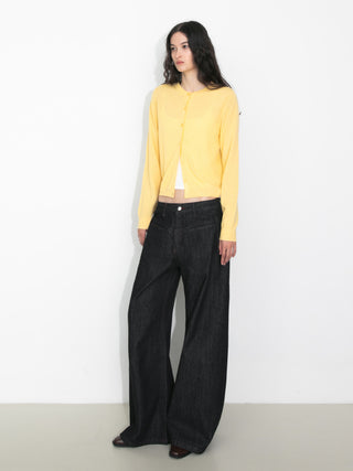 100% Wool Knit Cardigan with Crew Neck