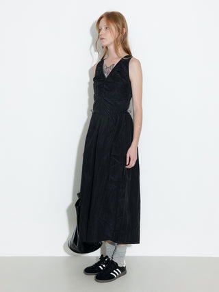 Drawstring Pleated V-Neck Sleeveless Dress