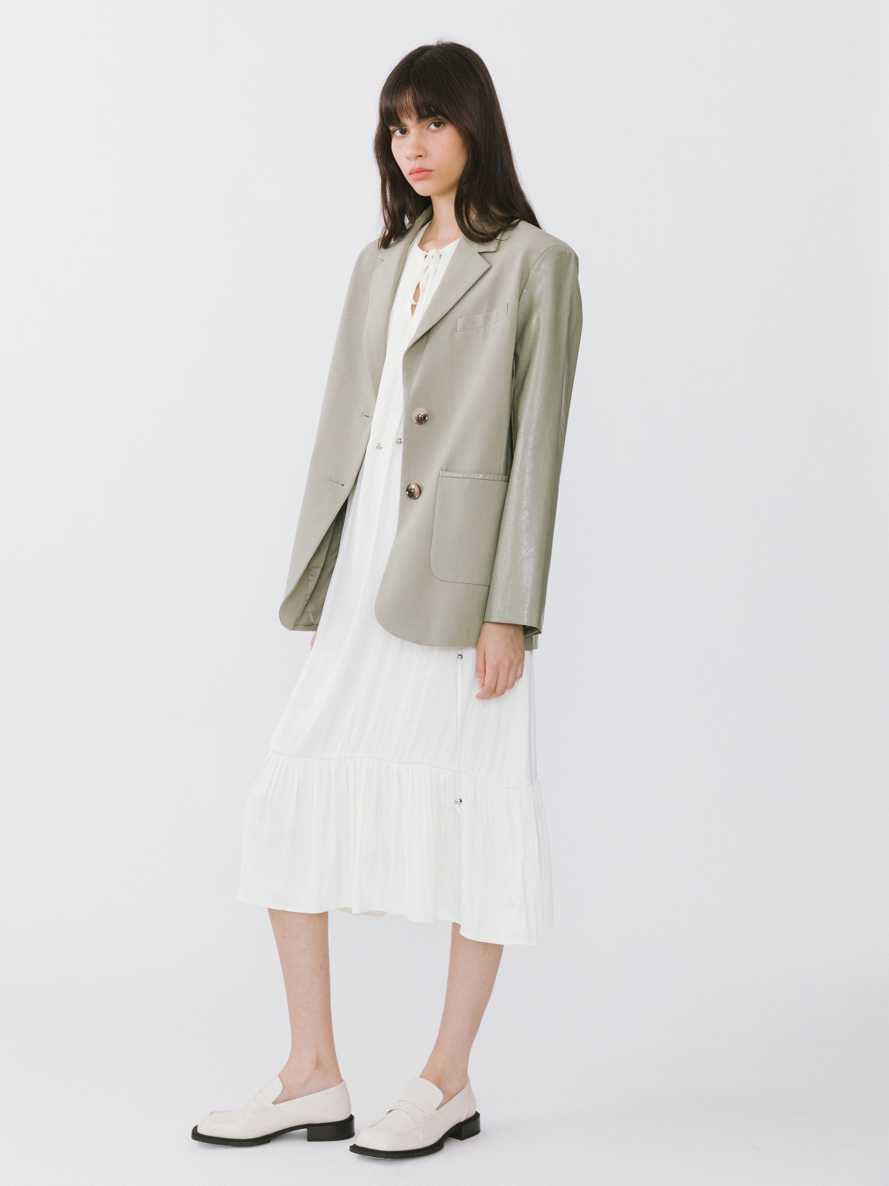 Faux Leather and Wool Oversized Blazer-13