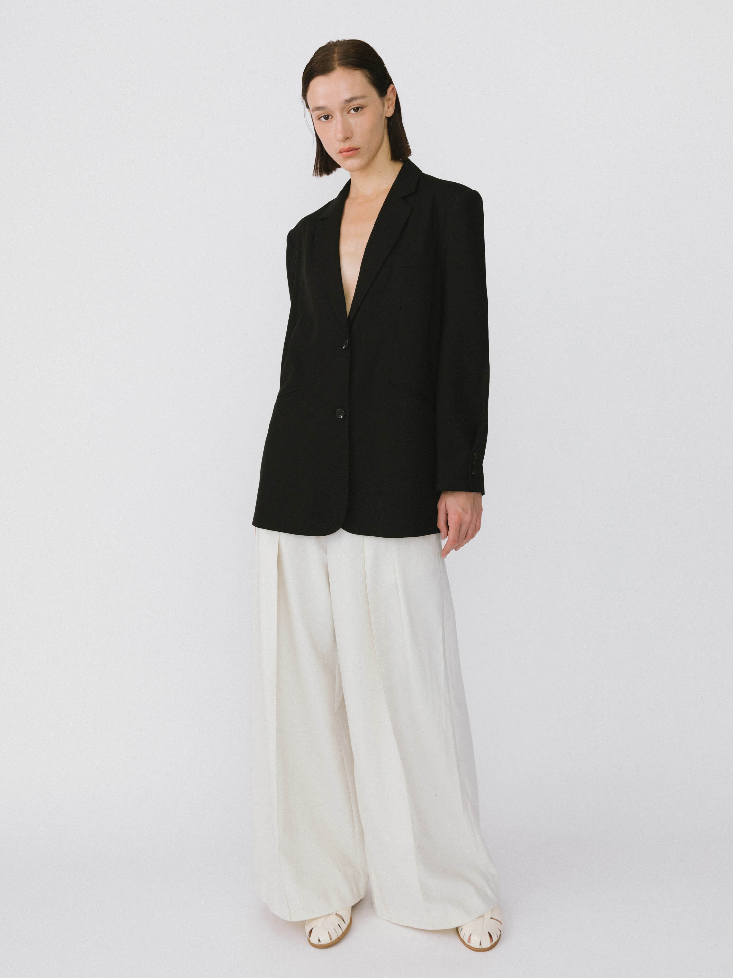 Oversized Shoulder Single Breasted Blazer with Wool Blend-12