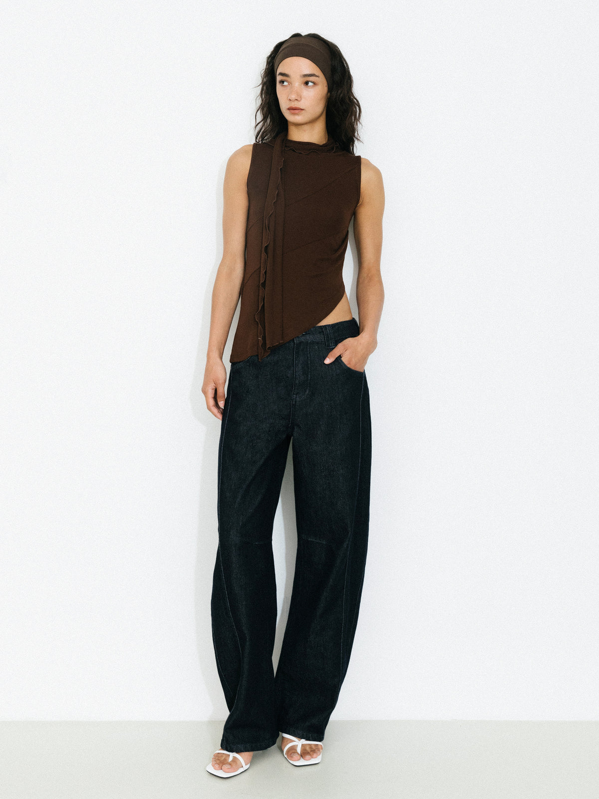 Asymmetrical Tie-Neck Flowy Sleeveless Top-11