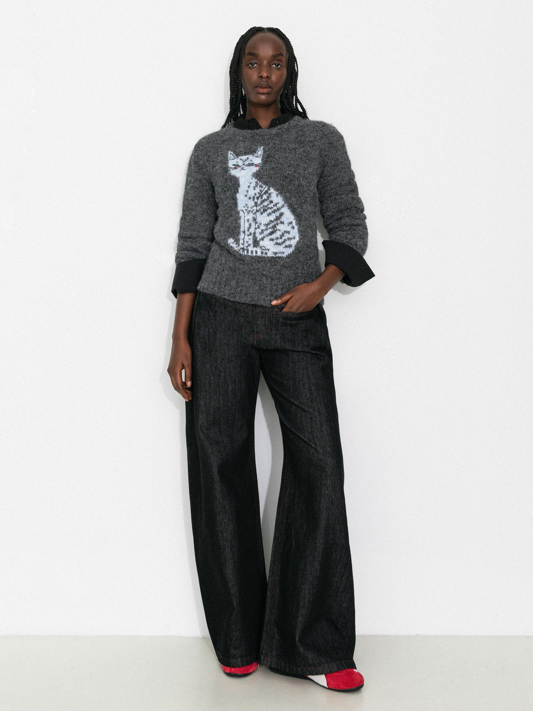 CUBIC Cat Print Wool Blend Sweater-11