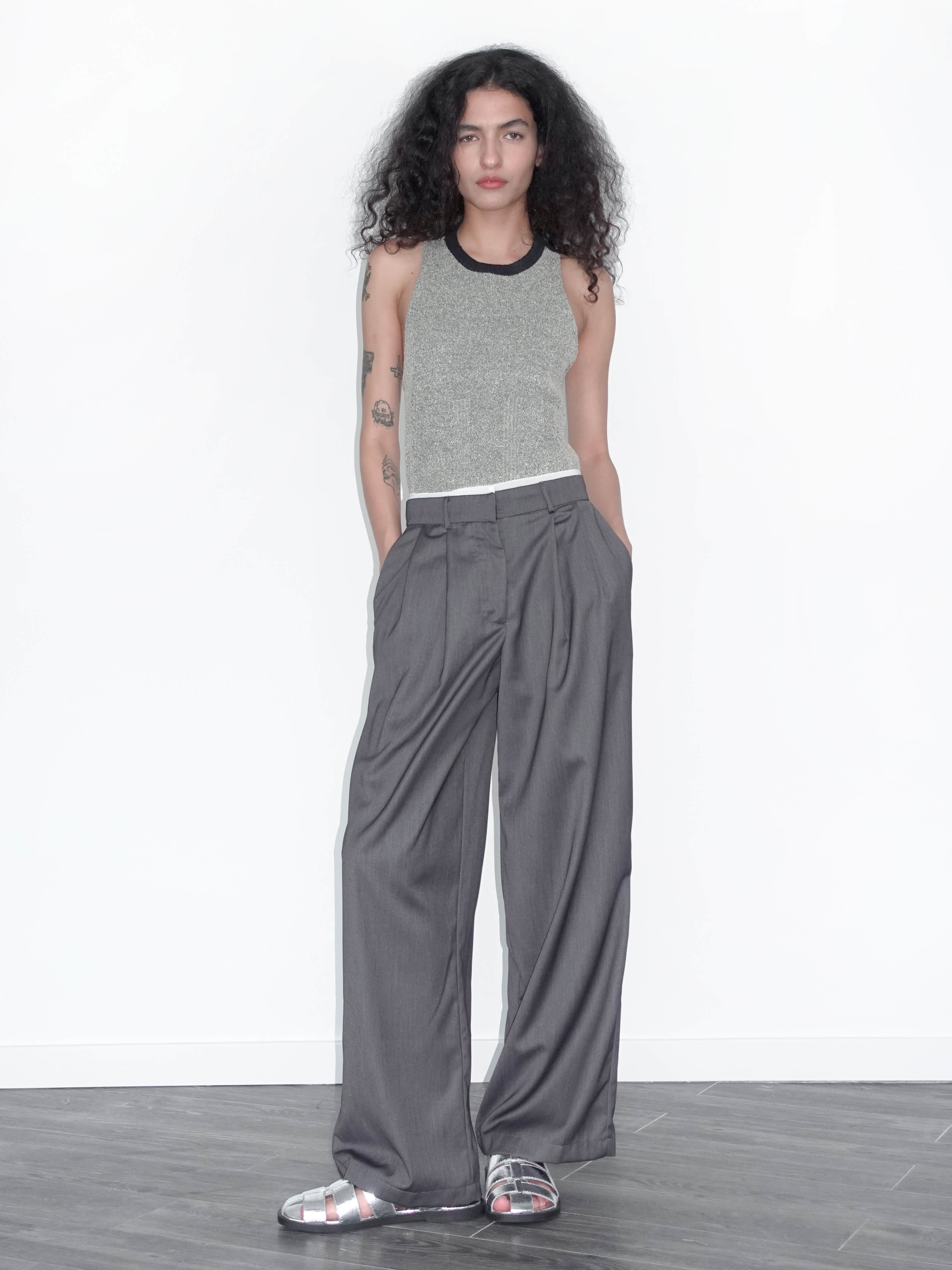 Slim Wide Leg Straight Casual Trousers-12