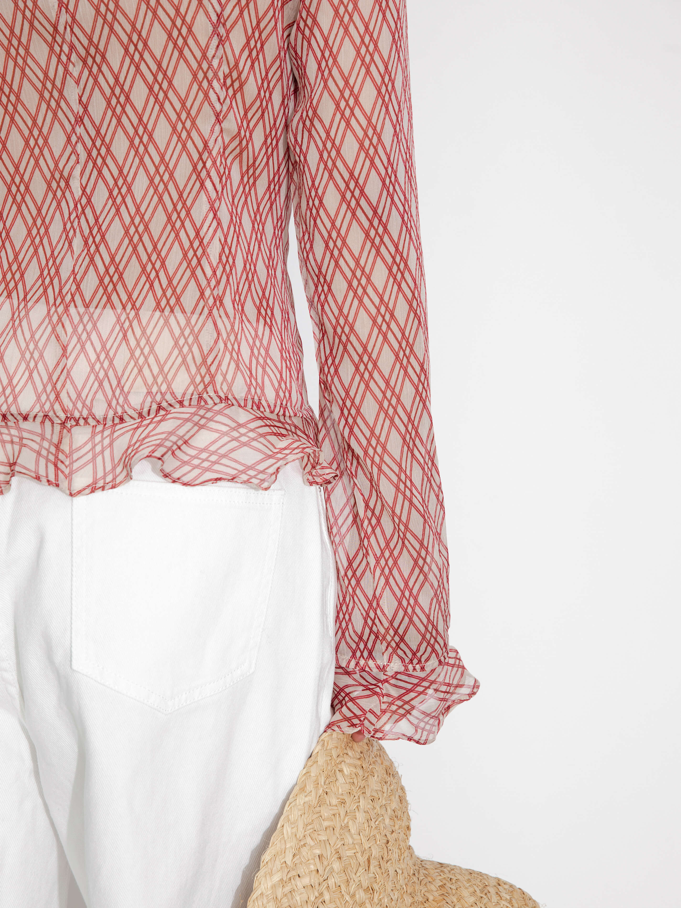 Semi-Sheer Ruffle Trim Check Shirt-9