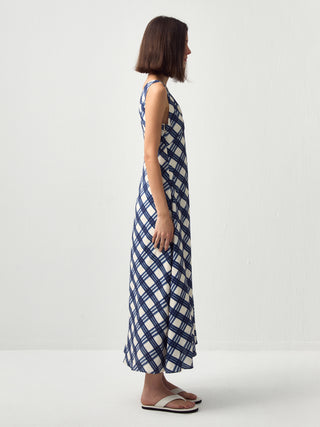 Plaid V-Neck Sleeveless Maxi Dress