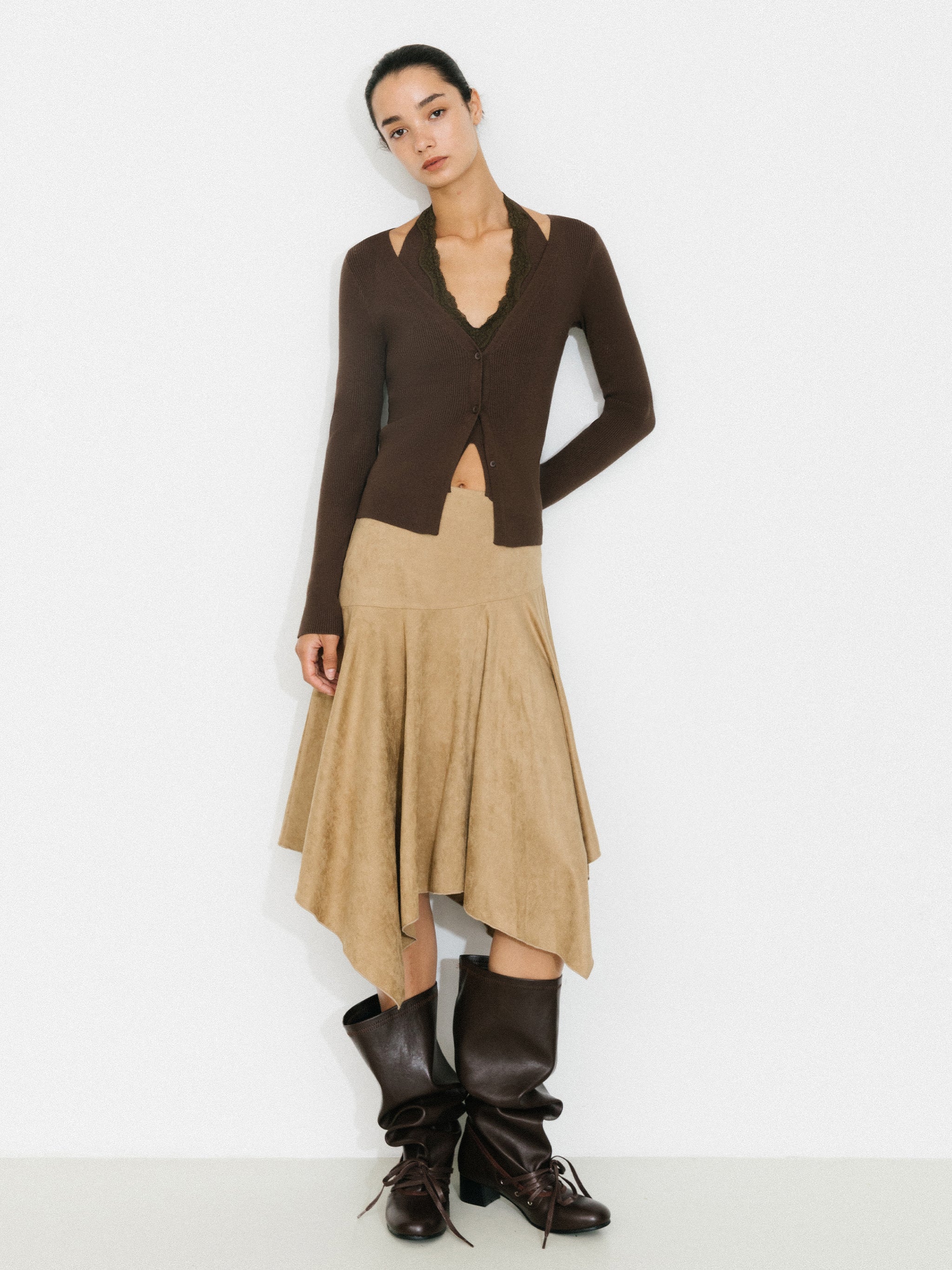 Layered Look Halter Neck Slim-Fit Knit Cardigan-11