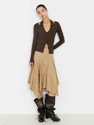 Layered Look Halter Neck Slim-Fit Knit Cardigan