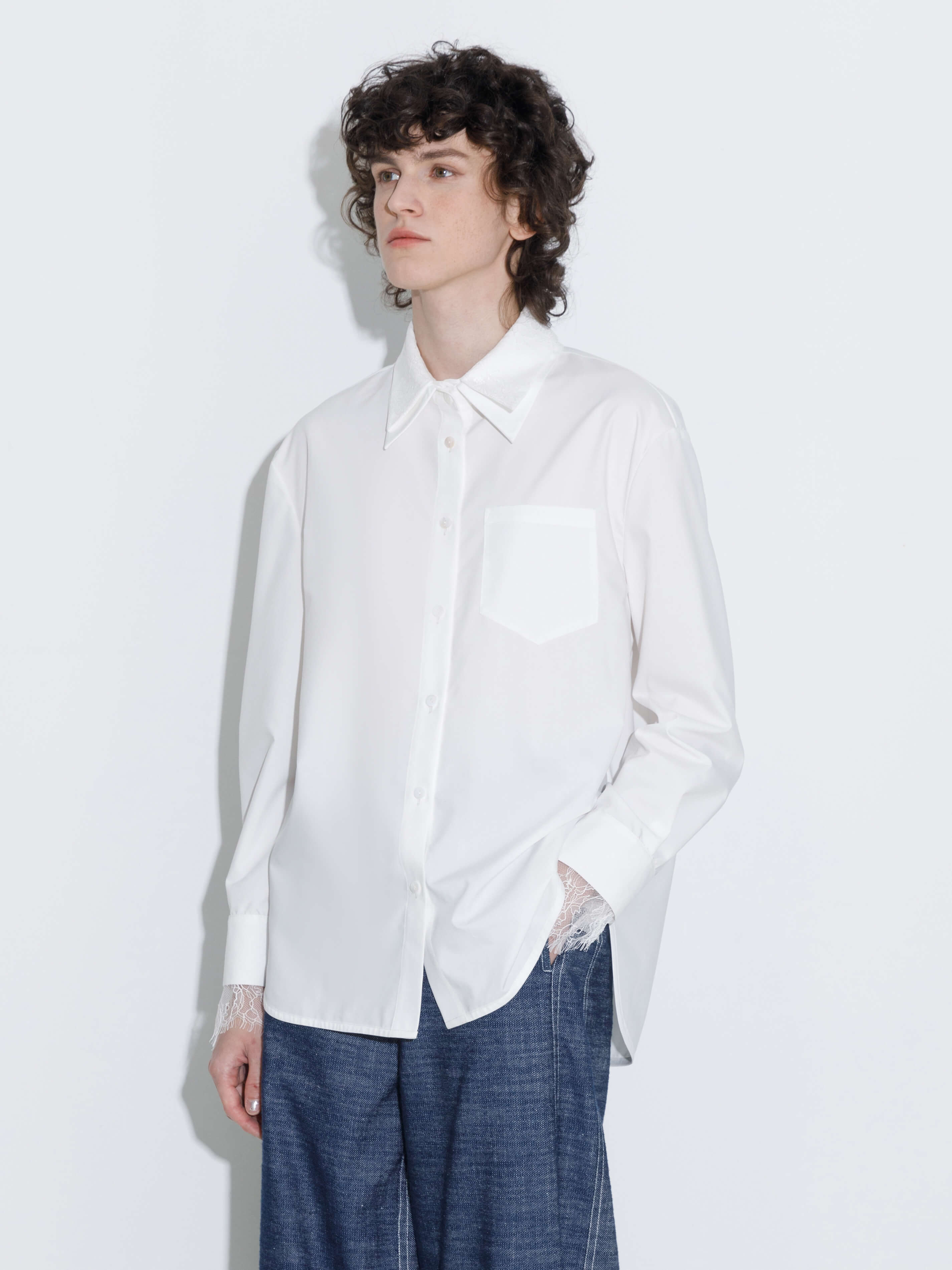 Double Wing Collar Shirt with Detachable Lace Collar-9