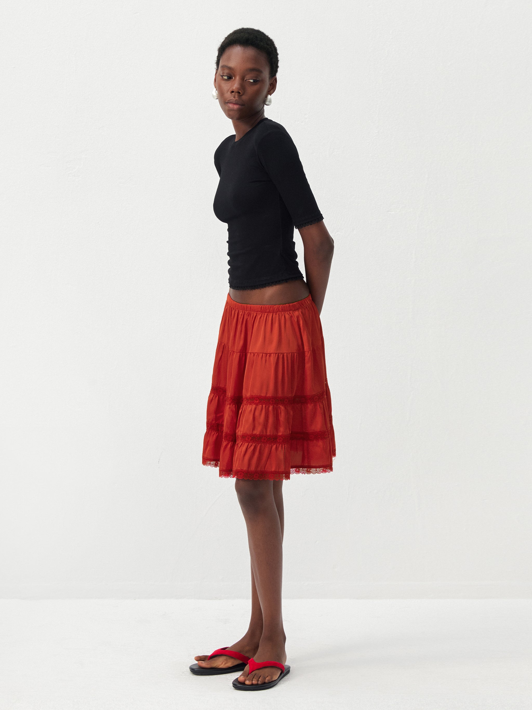 CUBIC Lace Tiered Satin Mini Skirt-11