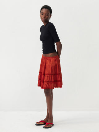 CUBIC Lace Tiered Satin Mini Skirt