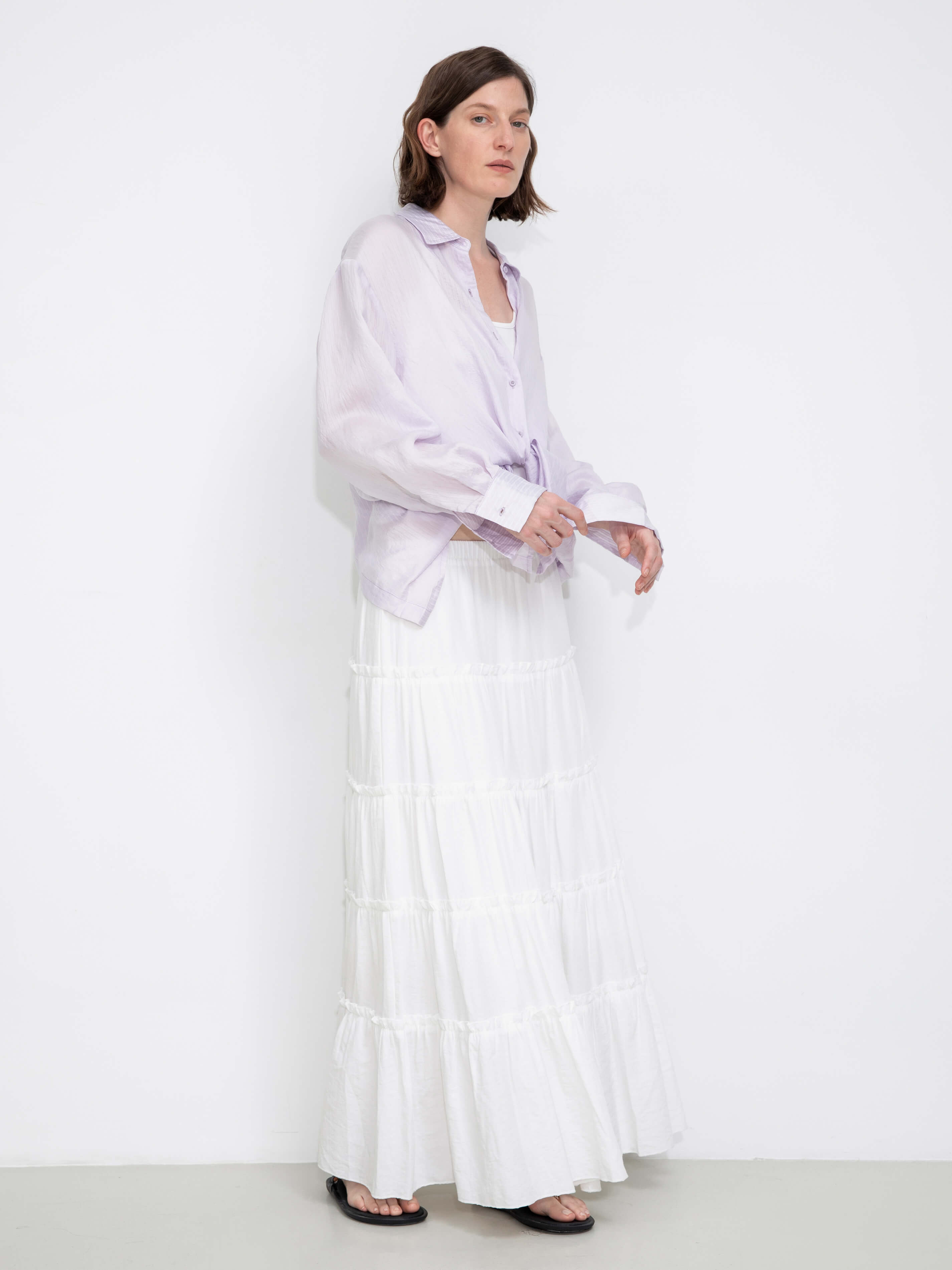 Semi-Sheer Oversized Striped Pattern Shirt-12