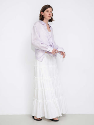 Semi-Sheer Oversized Striped Pattern Shirt