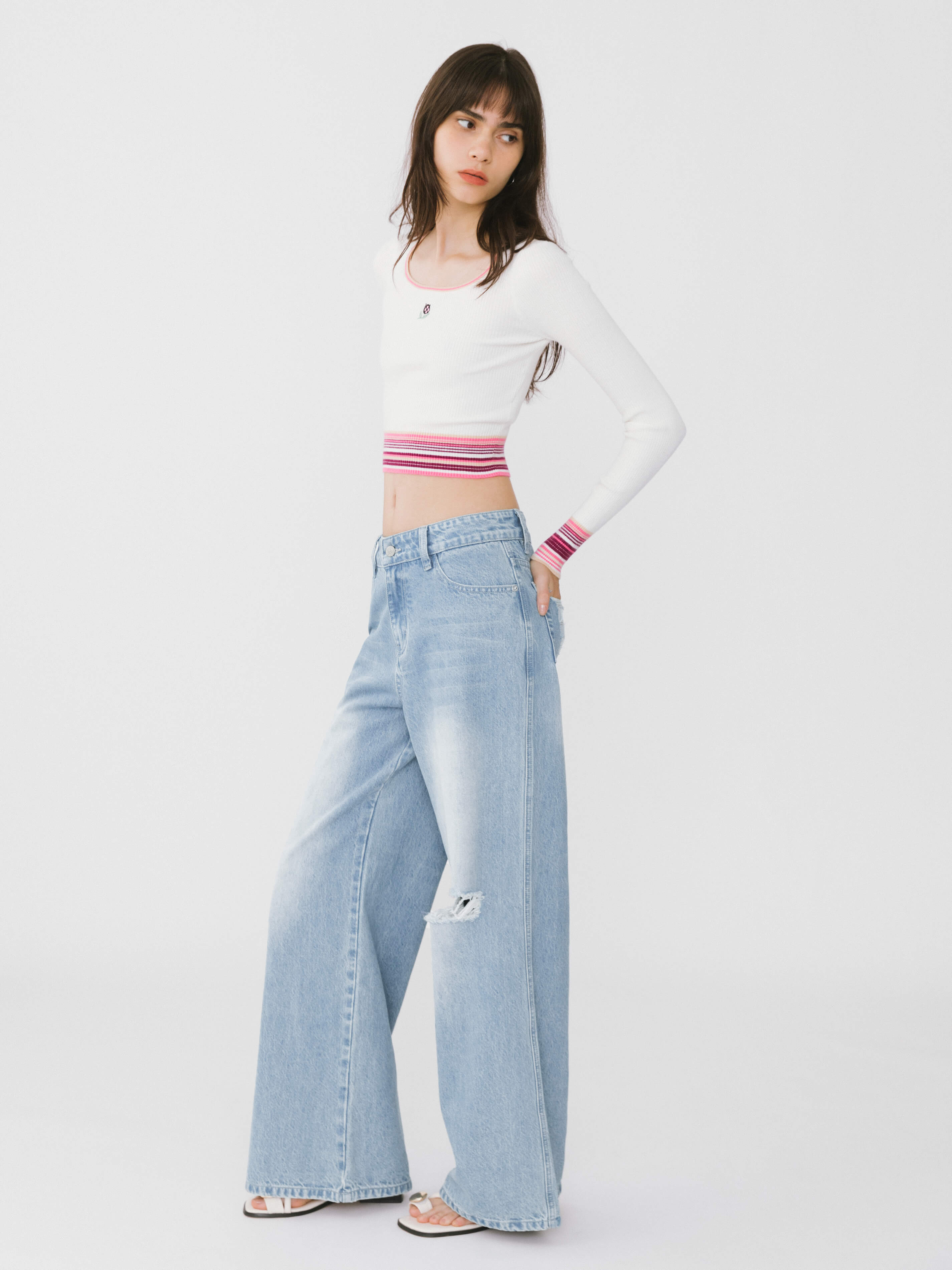Boat Neck Long Sleeve Knit Top-5