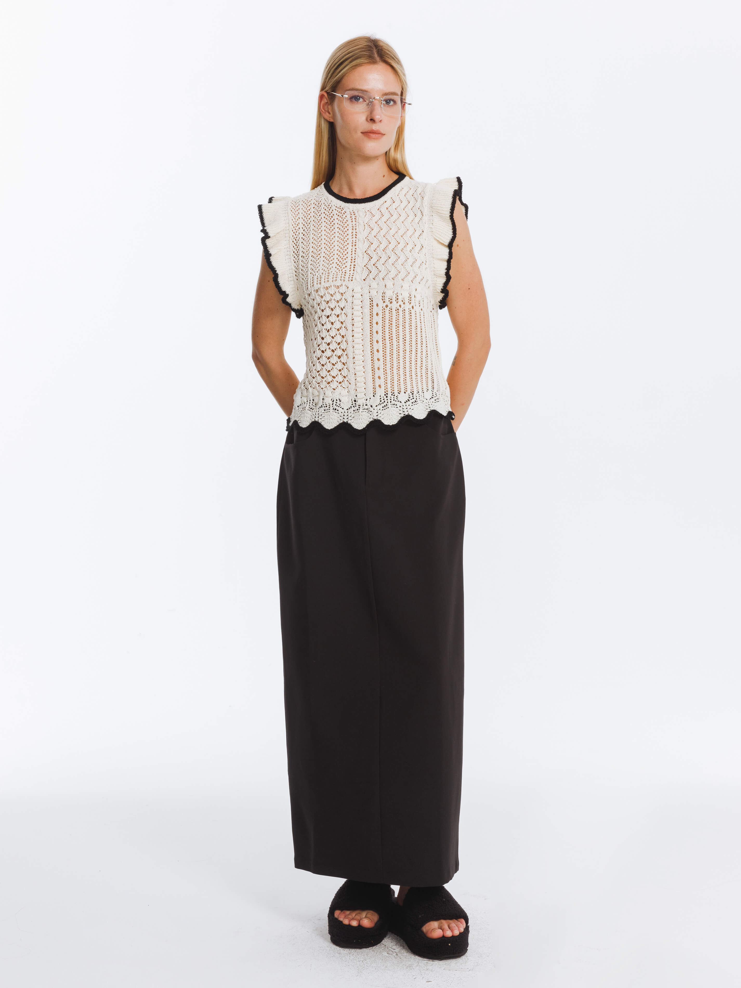 High Waist Long skirt with Back Slit-12
