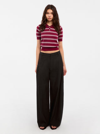 CUBIC-Striped Cropped Polo Collar Cotton T-Shirt