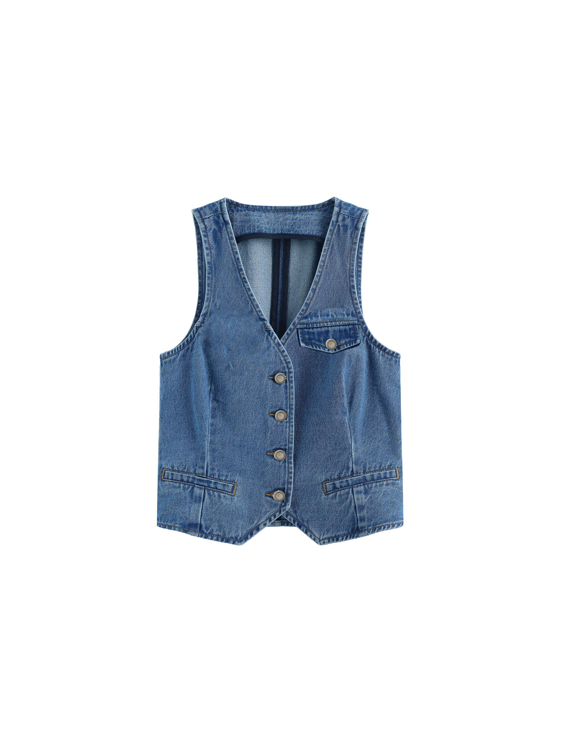 V-Neck Slim Fit Cropped Denim Vest-13