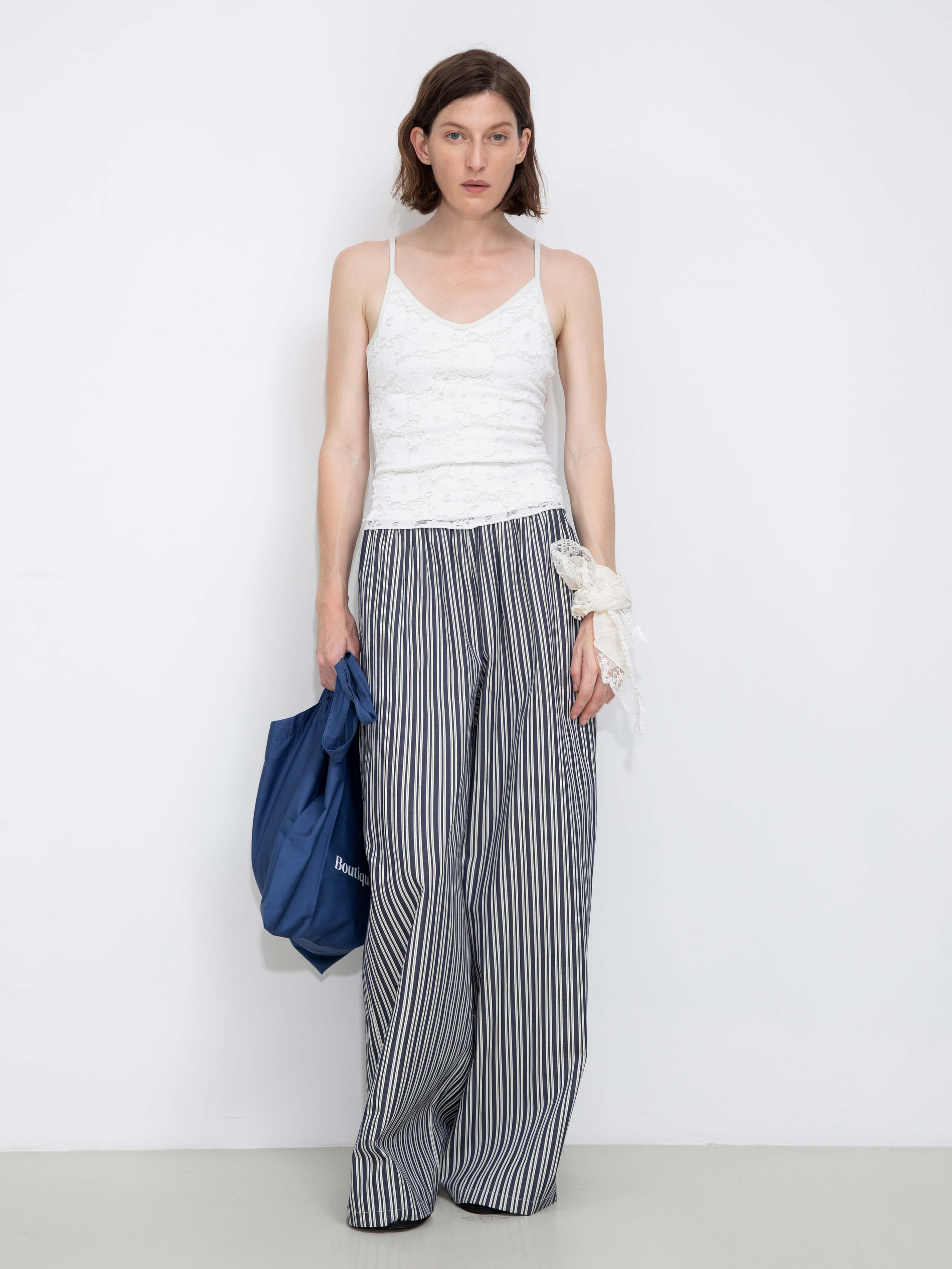 Pleated Striped Wide-Leg Trousers-10
