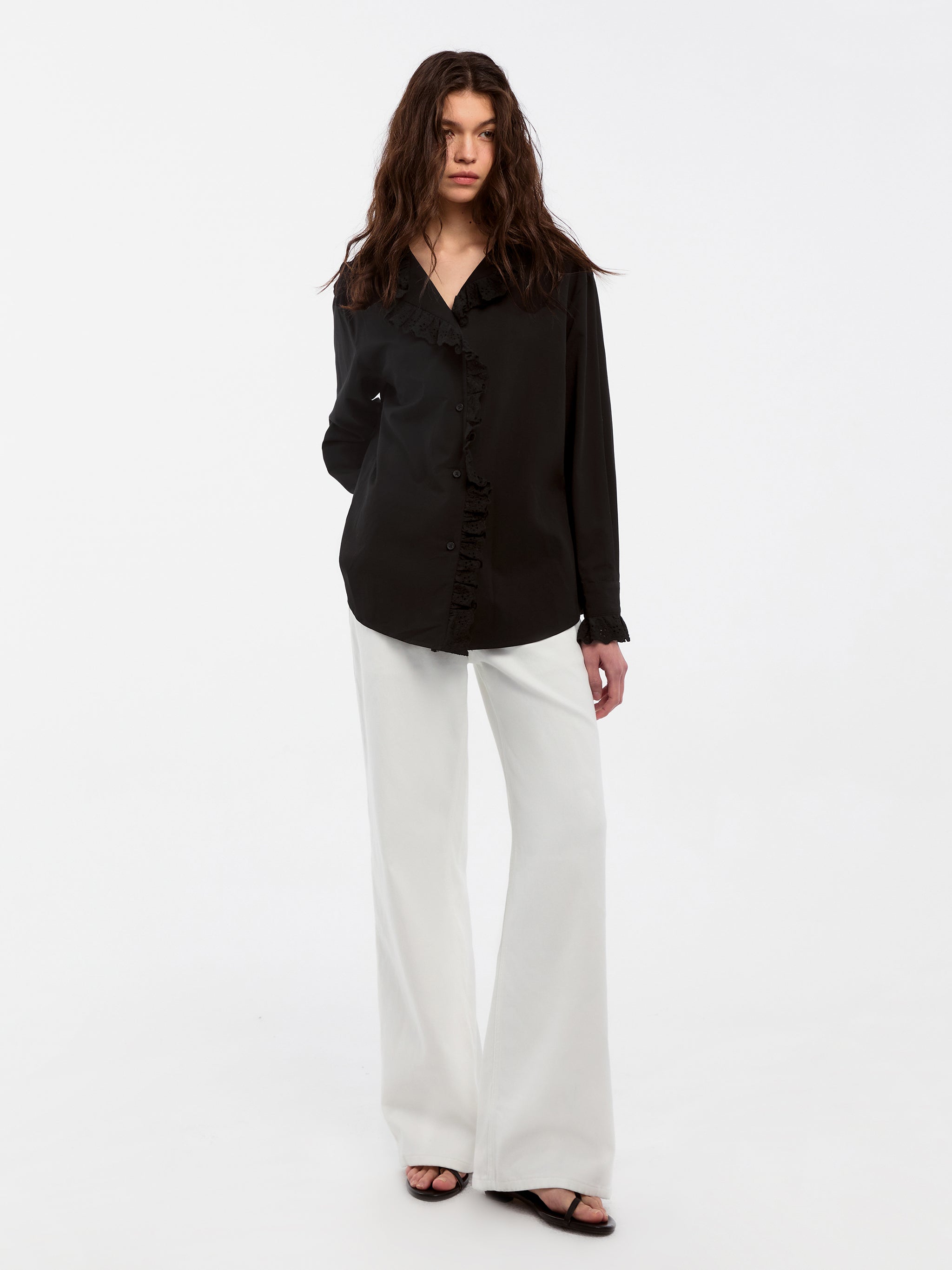 CUBIC Lace-Trimmed Linen Long-Sleeve Shirt-11