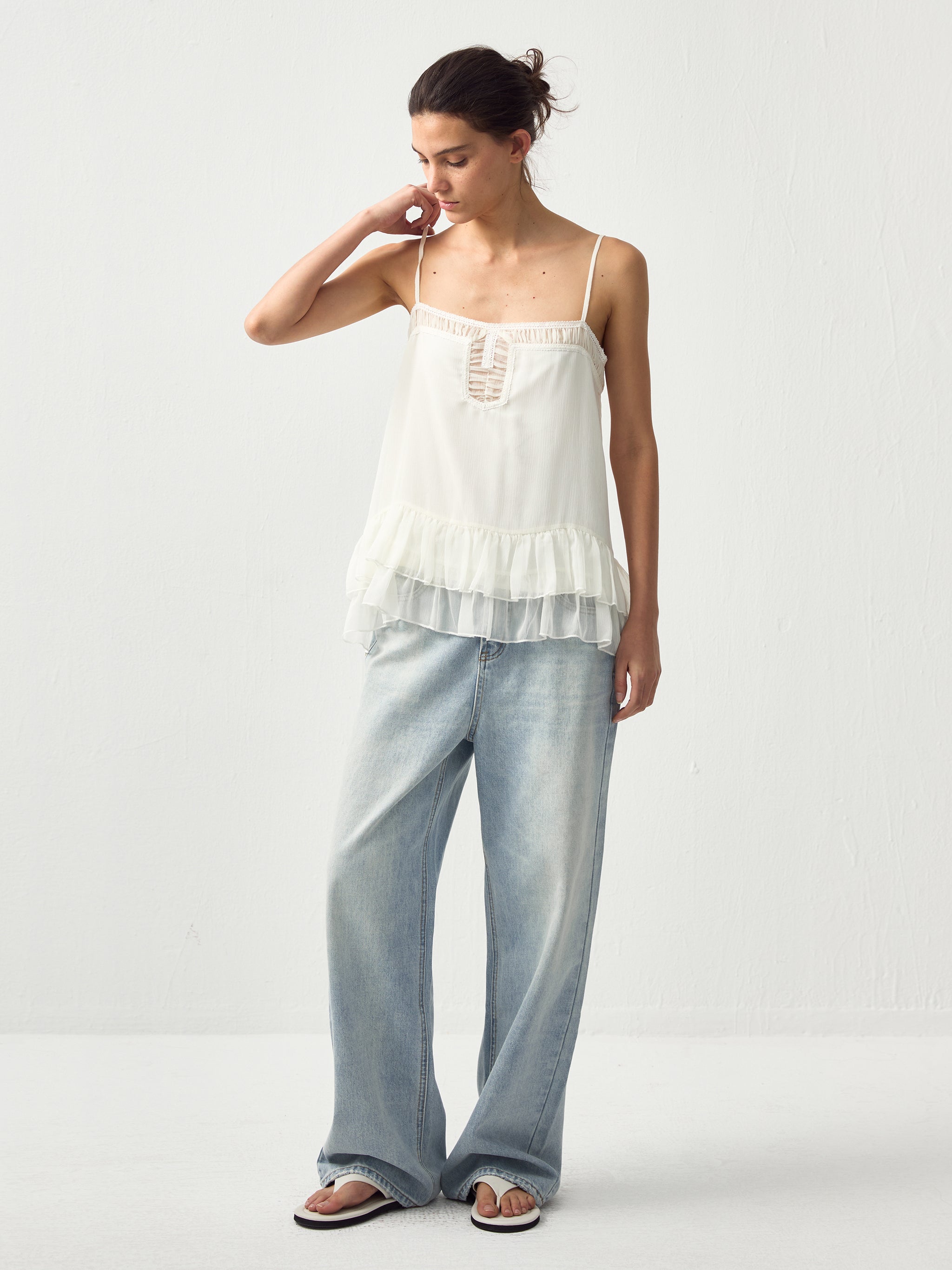 CUBIC Lace V-Neck Ruffle Floral Camisole-11