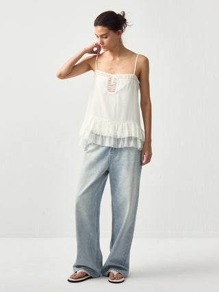 CUBIC Lace V-Neck Ruffle Floral Camisole