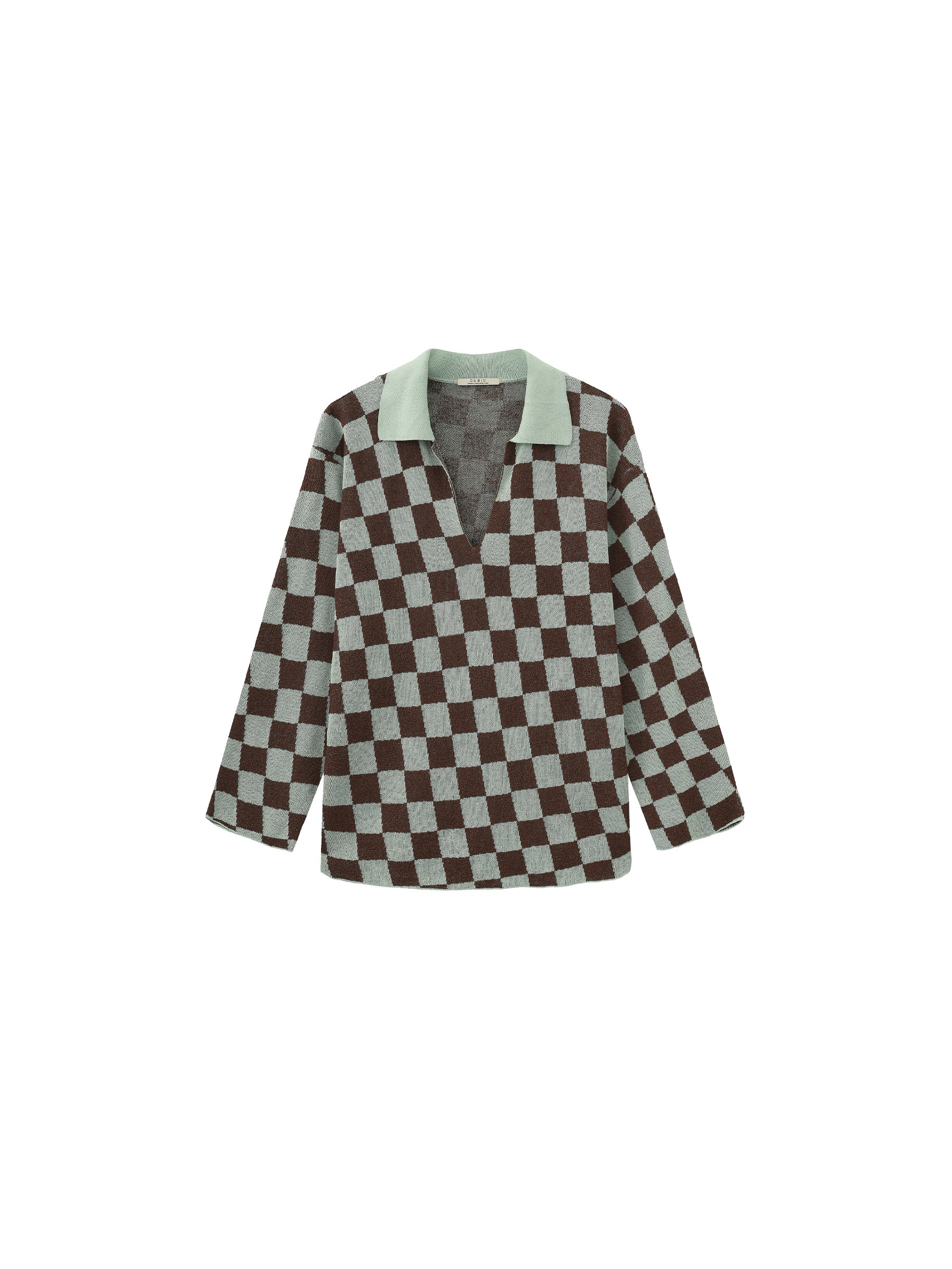 Checkerboard Contrast Knit Top-11