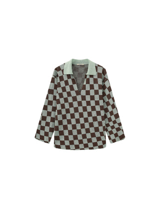 Checkerboard Contrast Knit Top