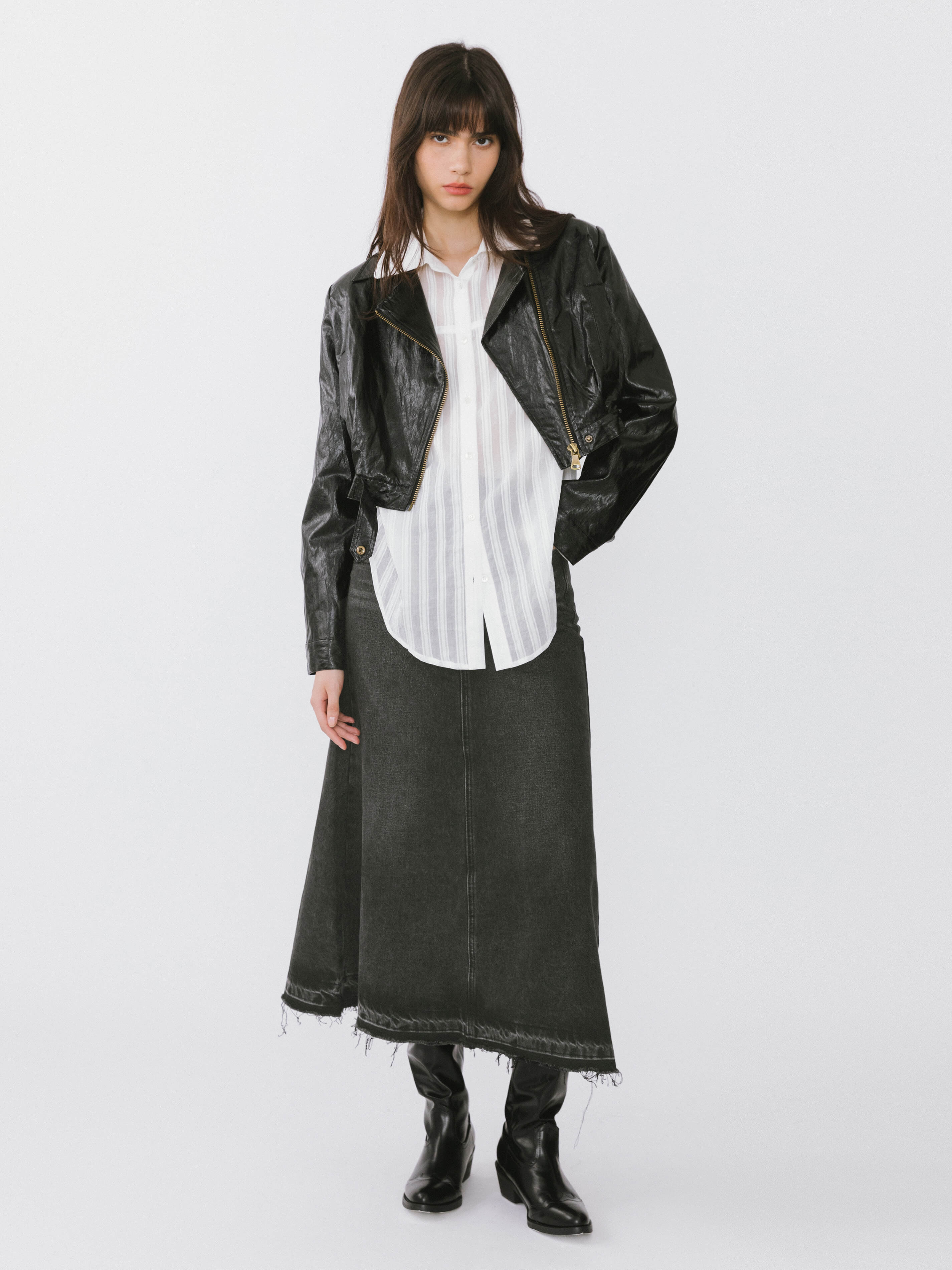 A-line Denim Maxi Skirt-12