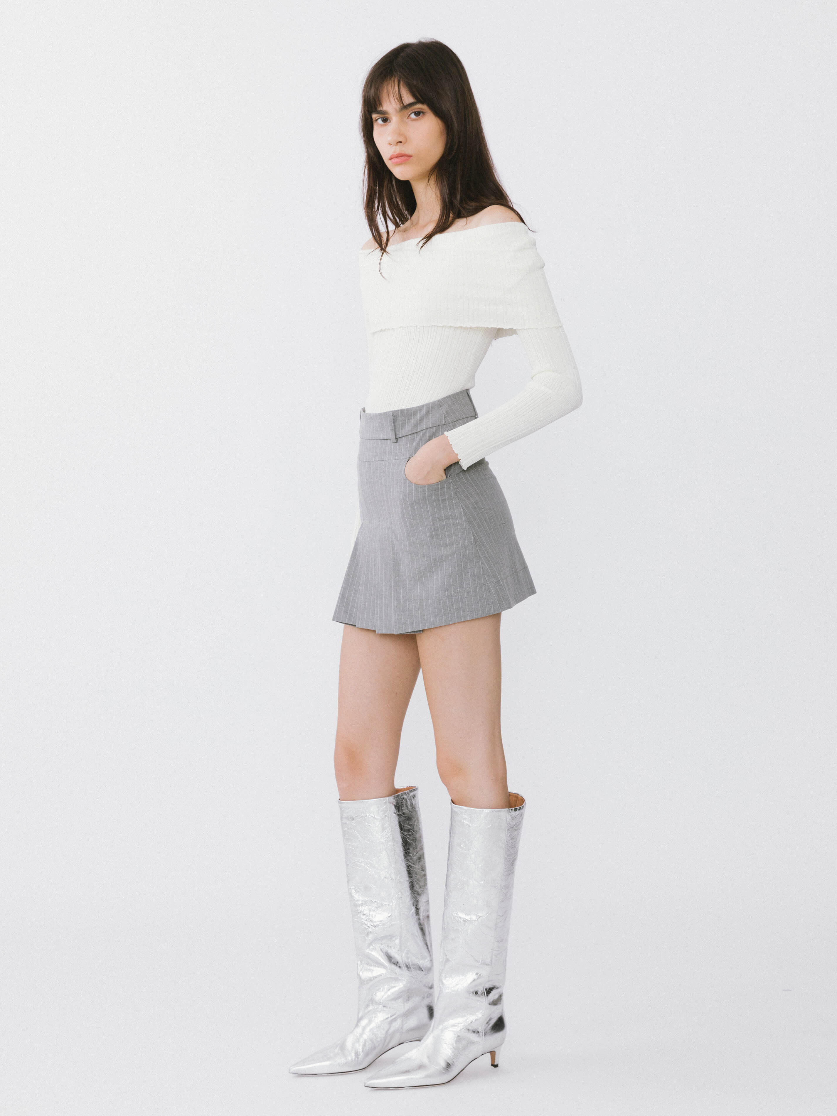 Off-Shoulder Long Sleeve Fitted Top-13