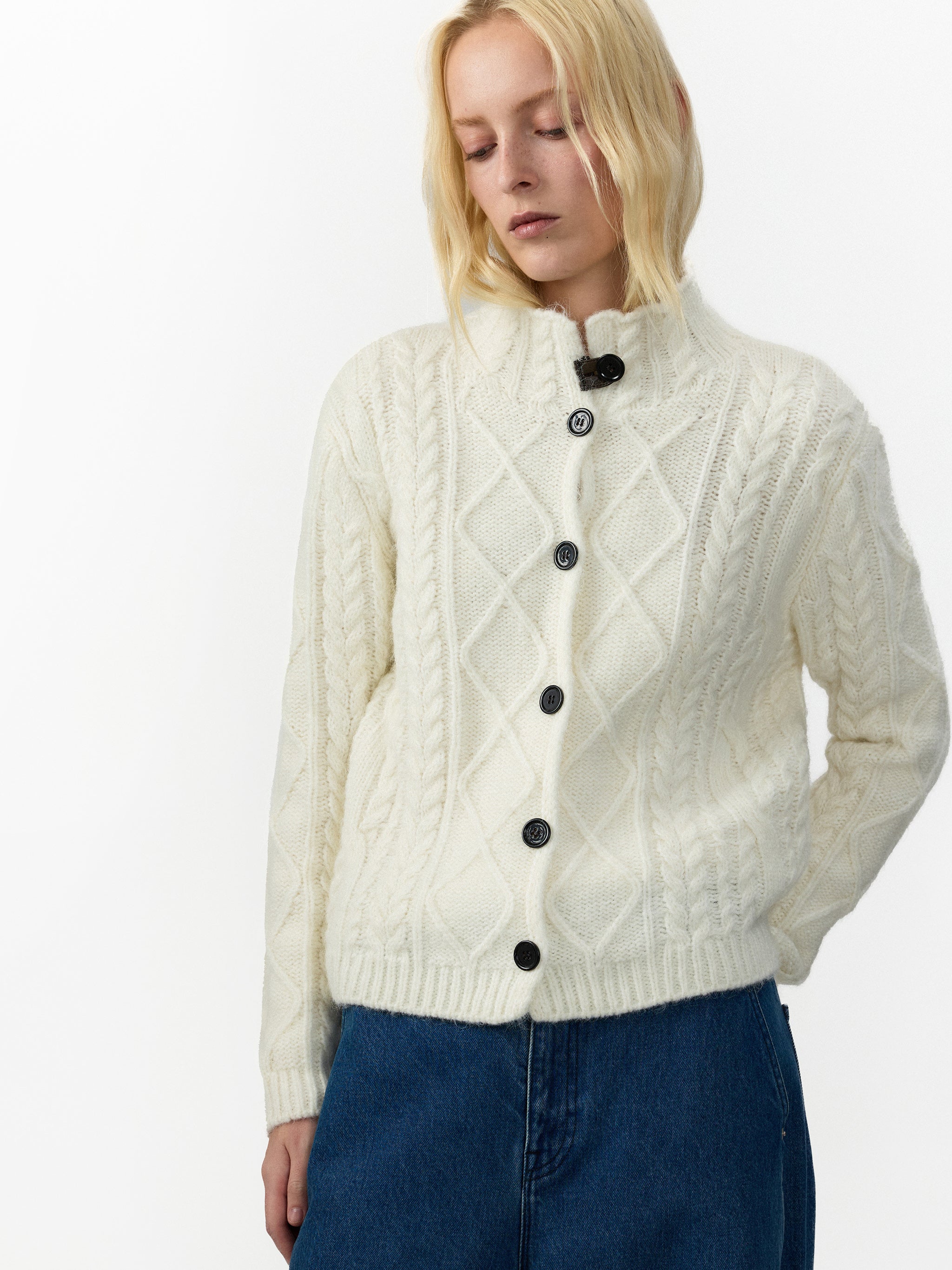 CUBIC Cable Knit Wool Blend Cardigan-12