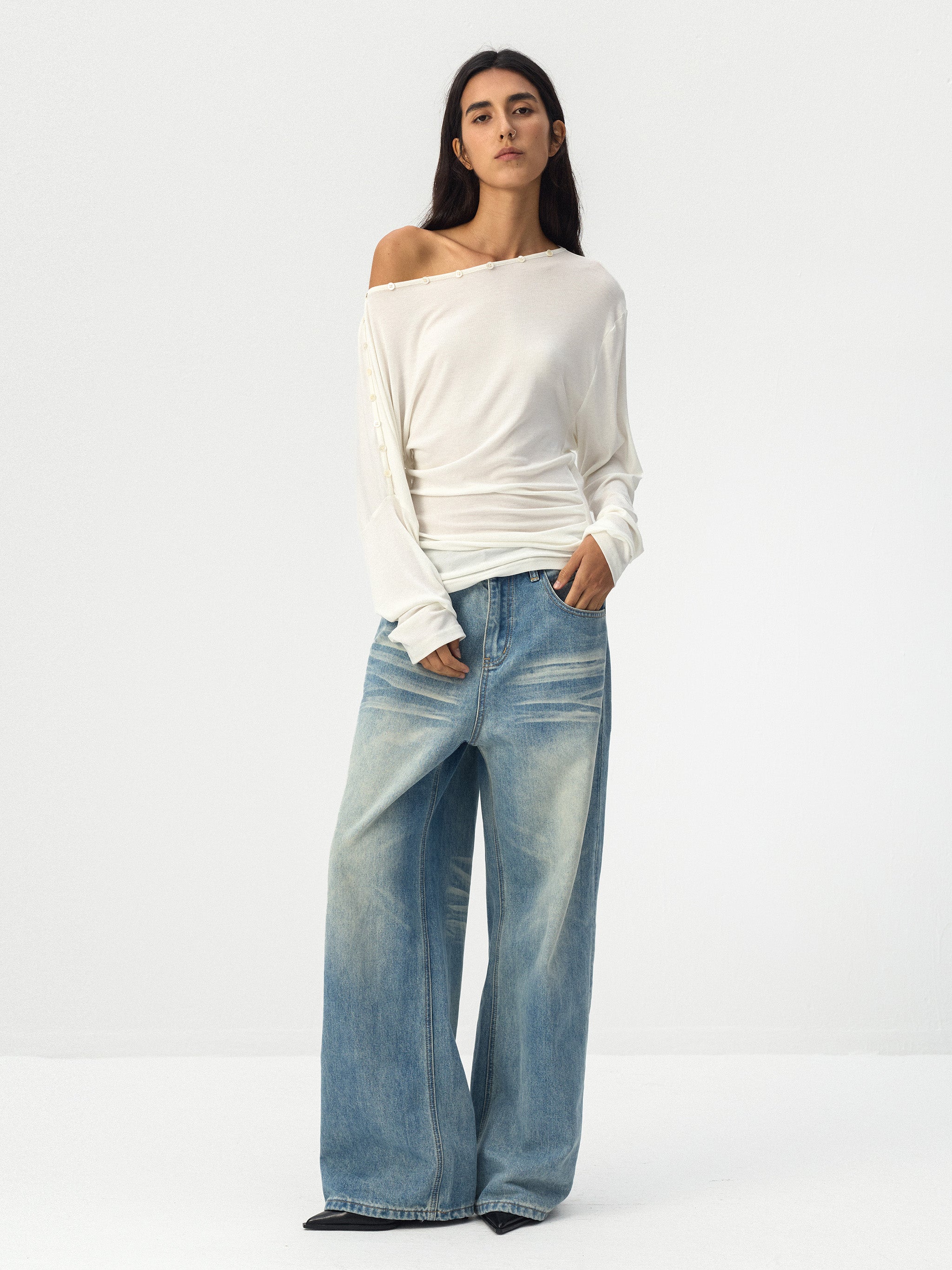 Sheer Off-Shoulder Long Sleeve Top-11