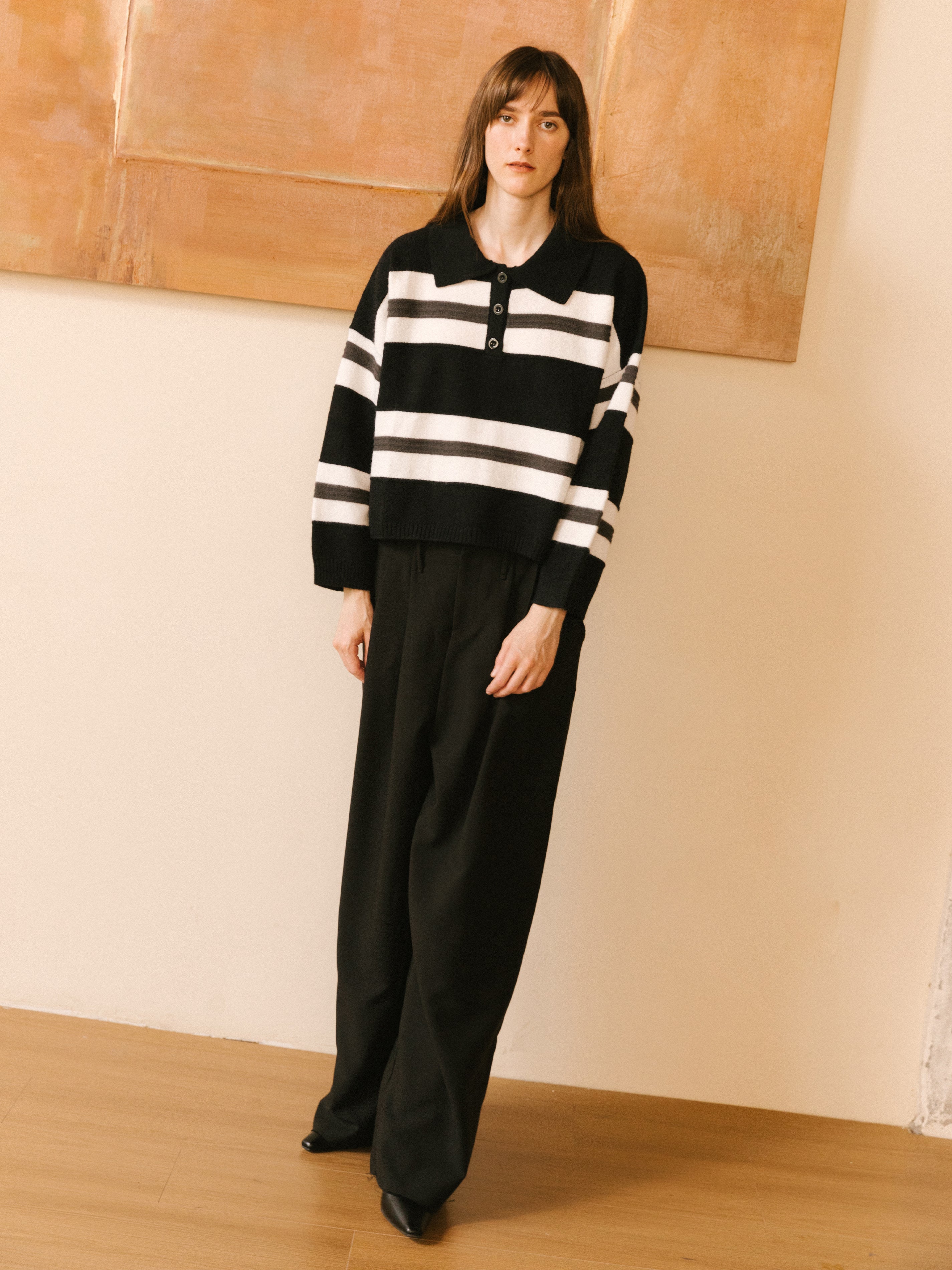 Oversized Contrast Striped Sweater-12