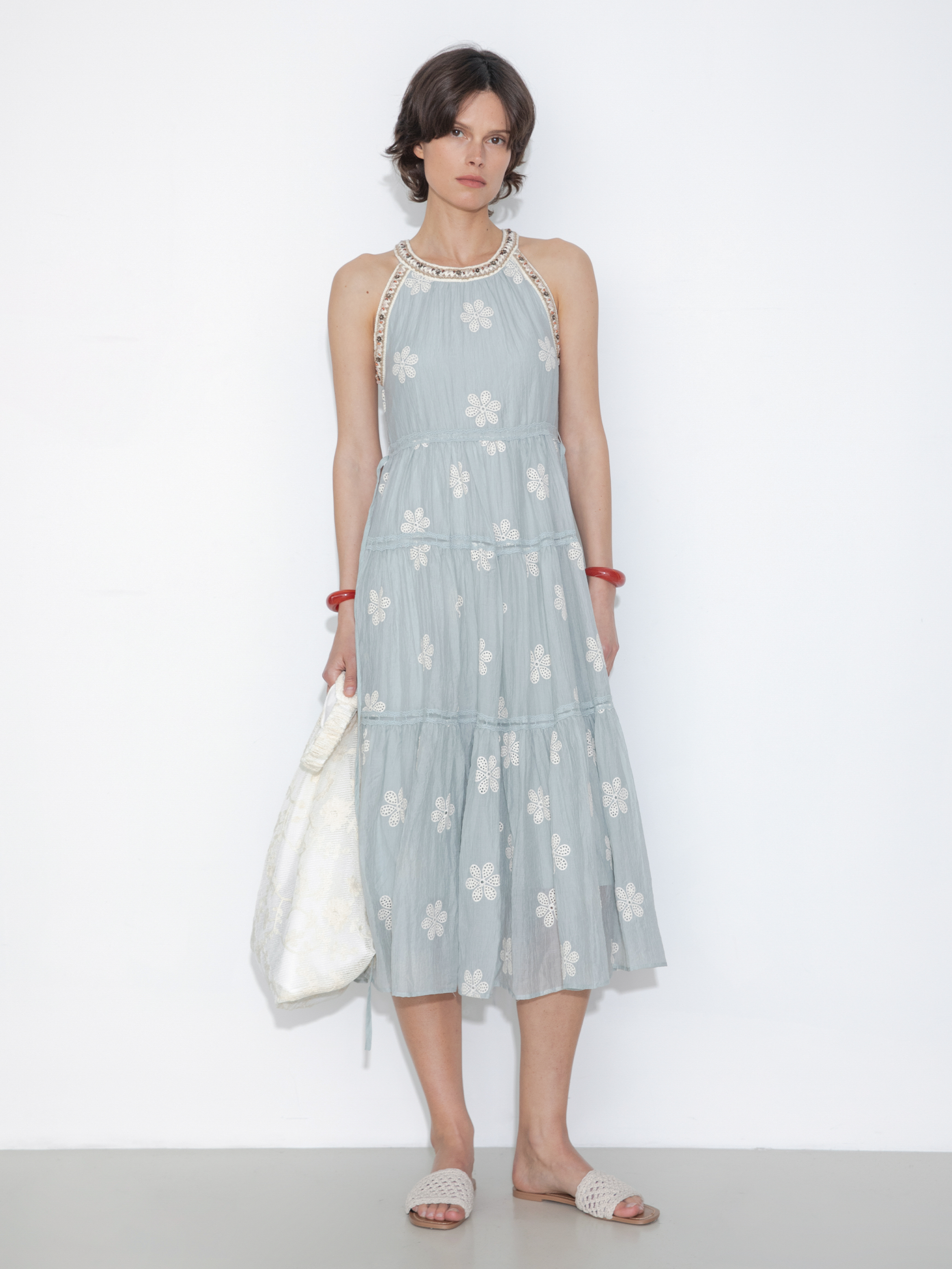A-Line Halter Round-Neck Embroidered Maxi Dress-7