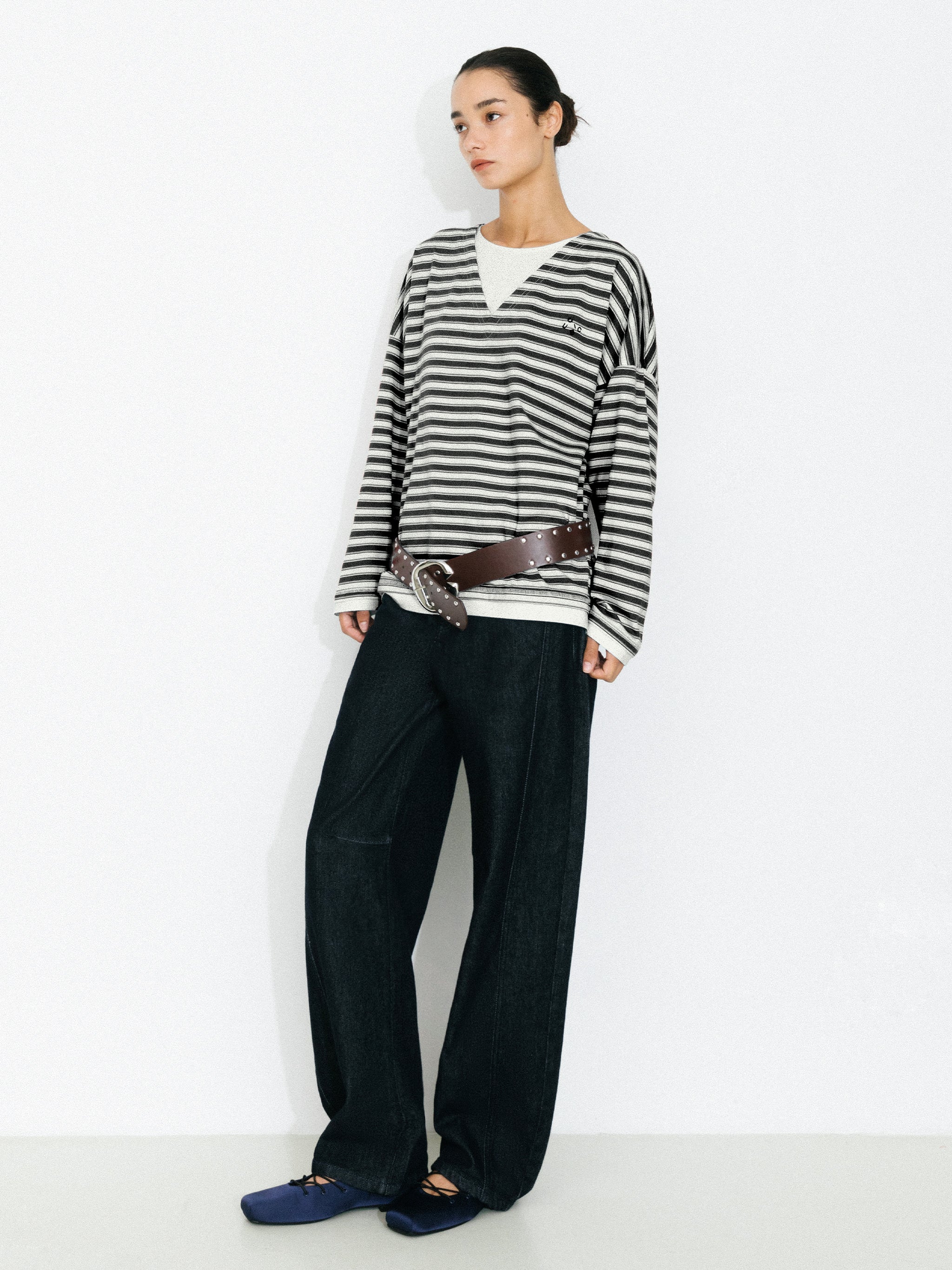 Contrast Stripe Oversized Long-Sleeve Top-11