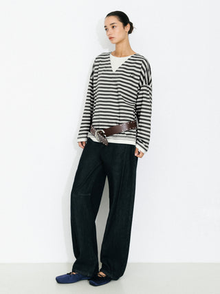 Contrast Stripe Oversized Long-Sleeve Top