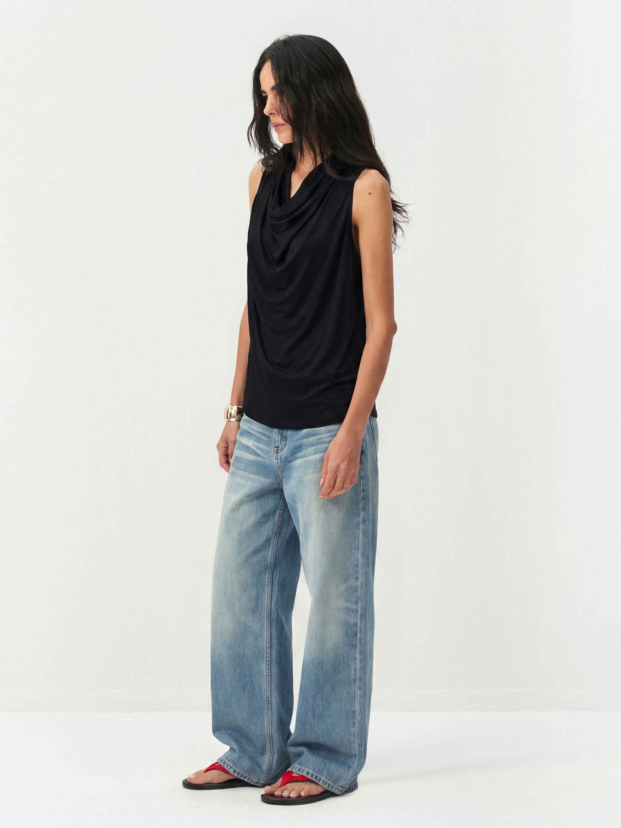 CUBIC Acetate Solid Cowl Neck Sleeveless Top-11