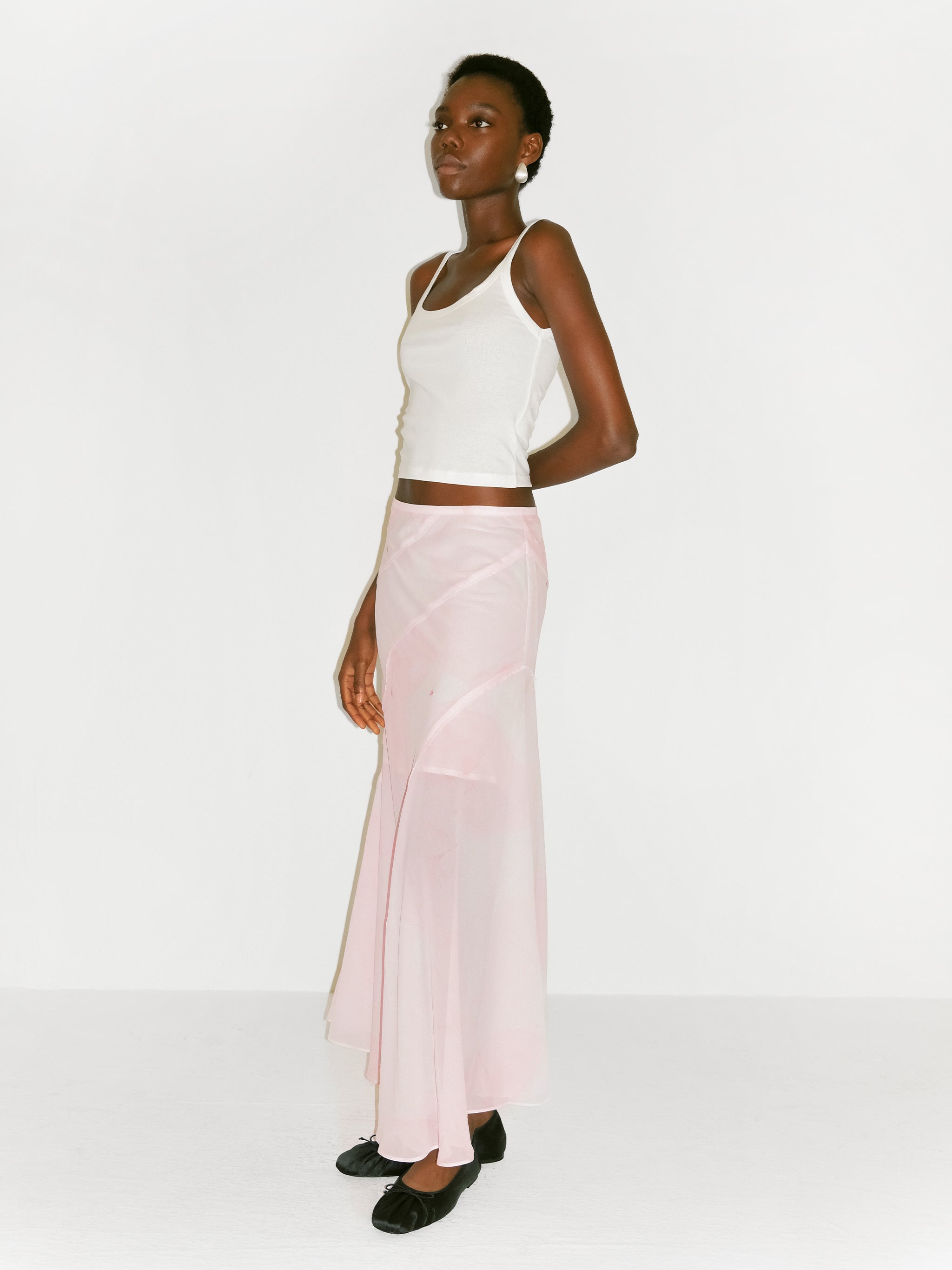 CUBIC Sheer Abstract Print Chiffon Maxi Skirt-11