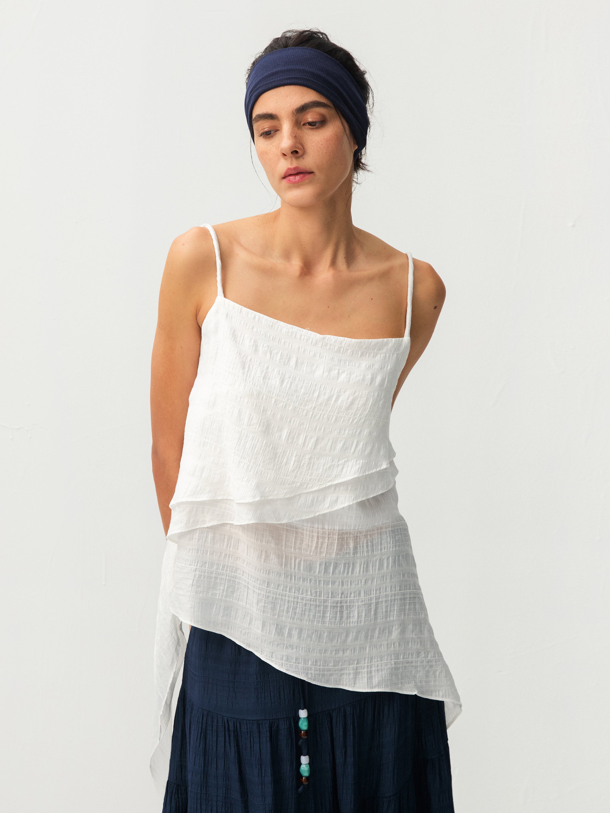 CUBIC Lyocell Asymmetrical Striped Camisole-11