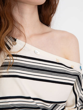 Off-Shoulder Striped Long-Sleeve Tee