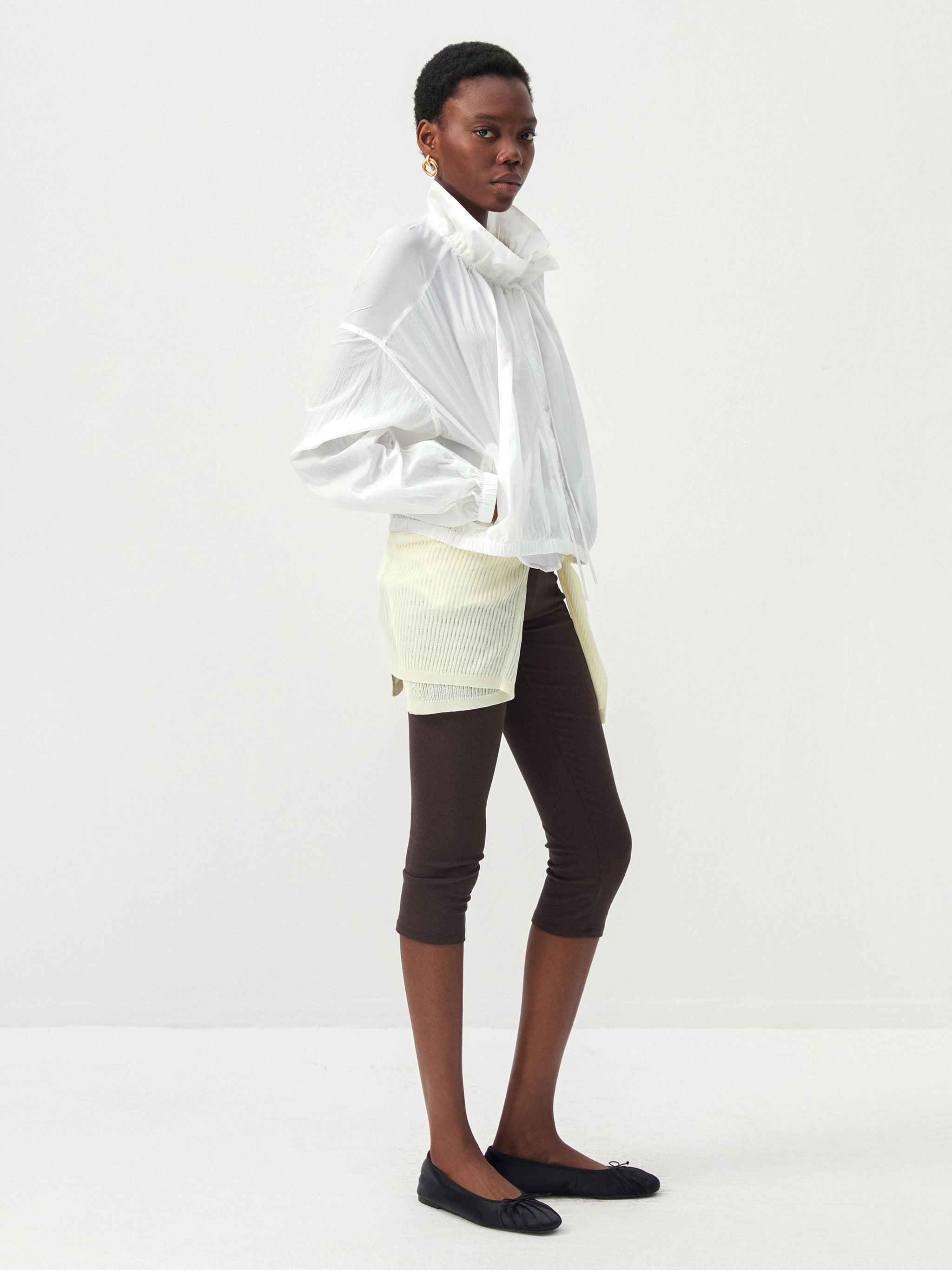 CUBIC Nylon Drawstring Collar Sheer Windbreaker Jacket-11