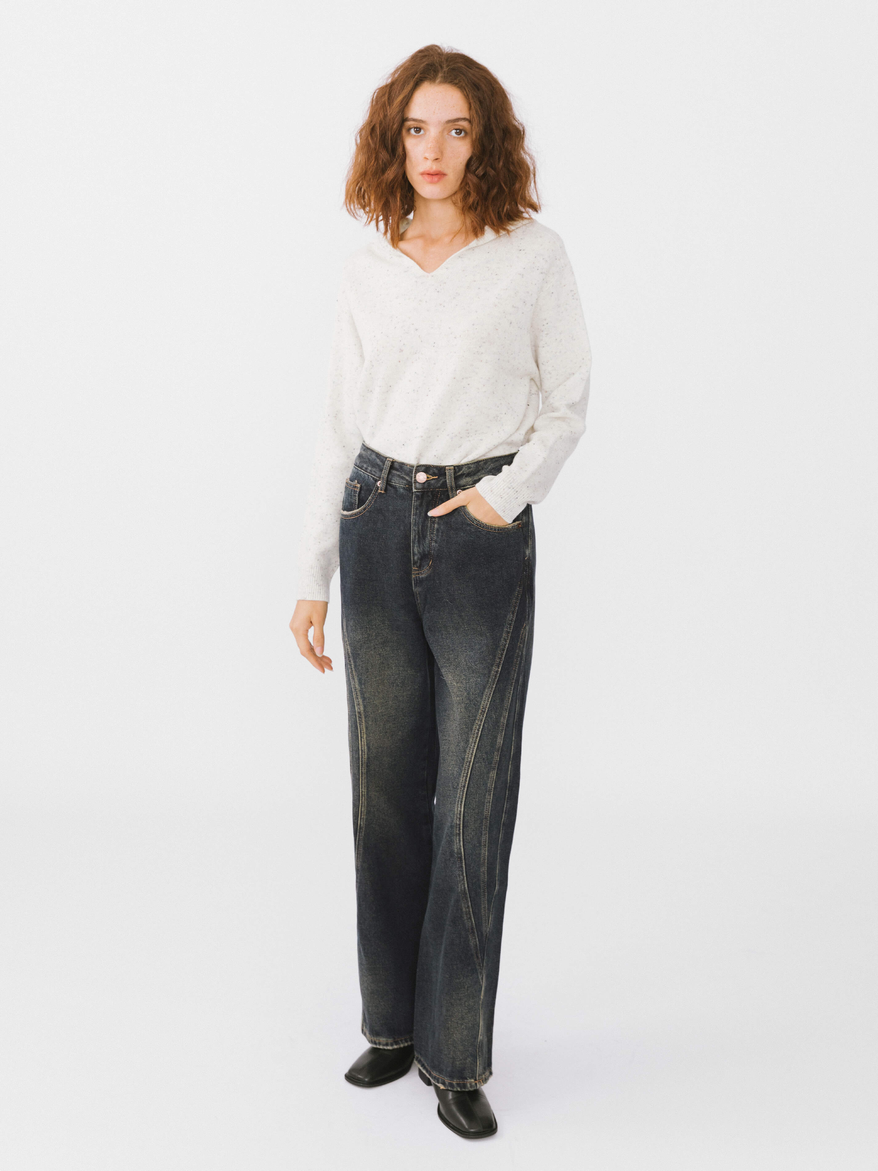 Vintage Style Straight leg Denim Jeans-11