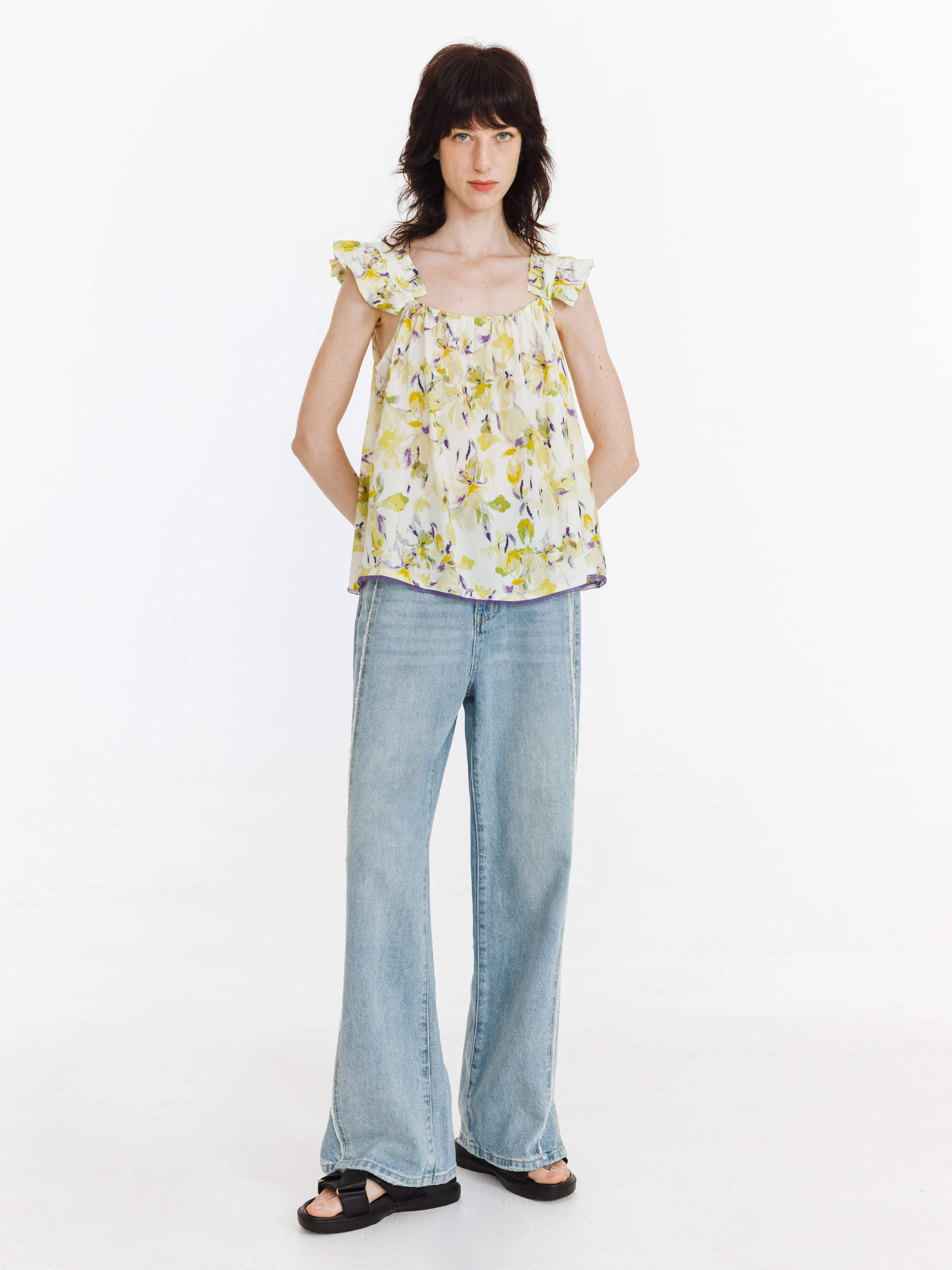 Fray Panelled Wide Leg Jeans-12