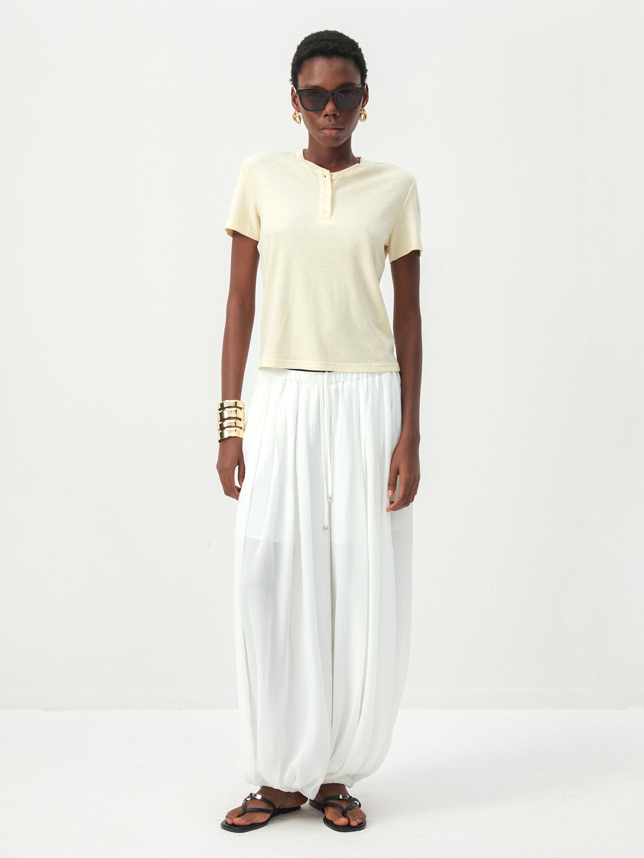 CUBIC Lyocell-Linen Blend Henley Neck Top-11