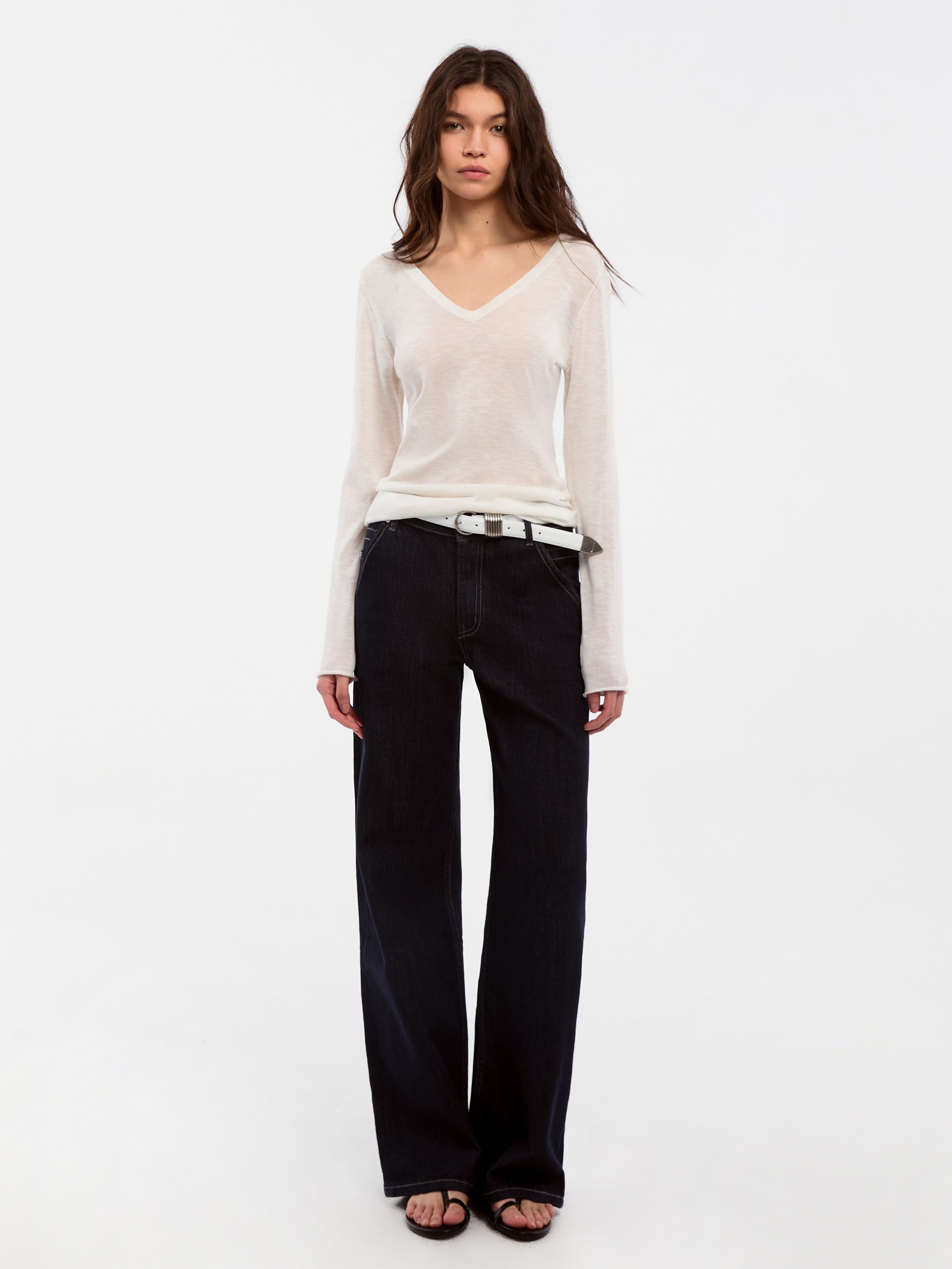 CUBIC Tencel Linen Blend V-Neck Knit Sweater-11