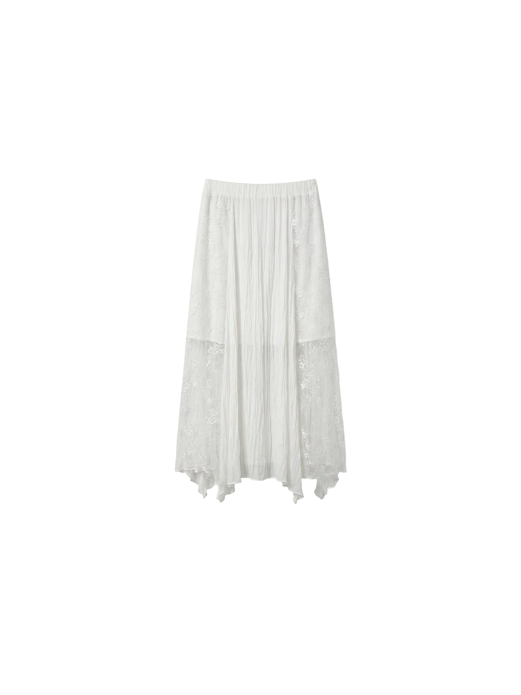 CUBIC Lace-Overlay Asymmetrical Sheer Midi Skirt-11