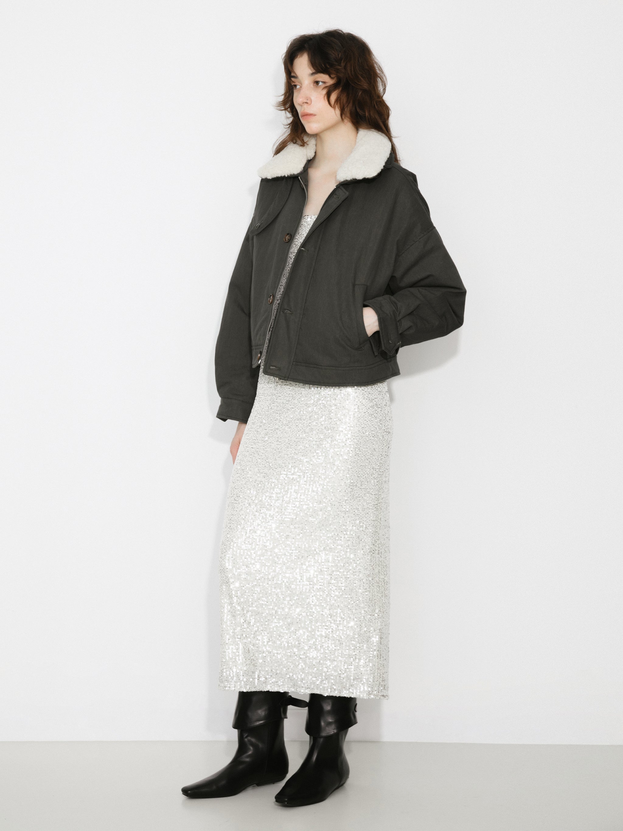 Removable Fur Collar High Neck Down Coat-11