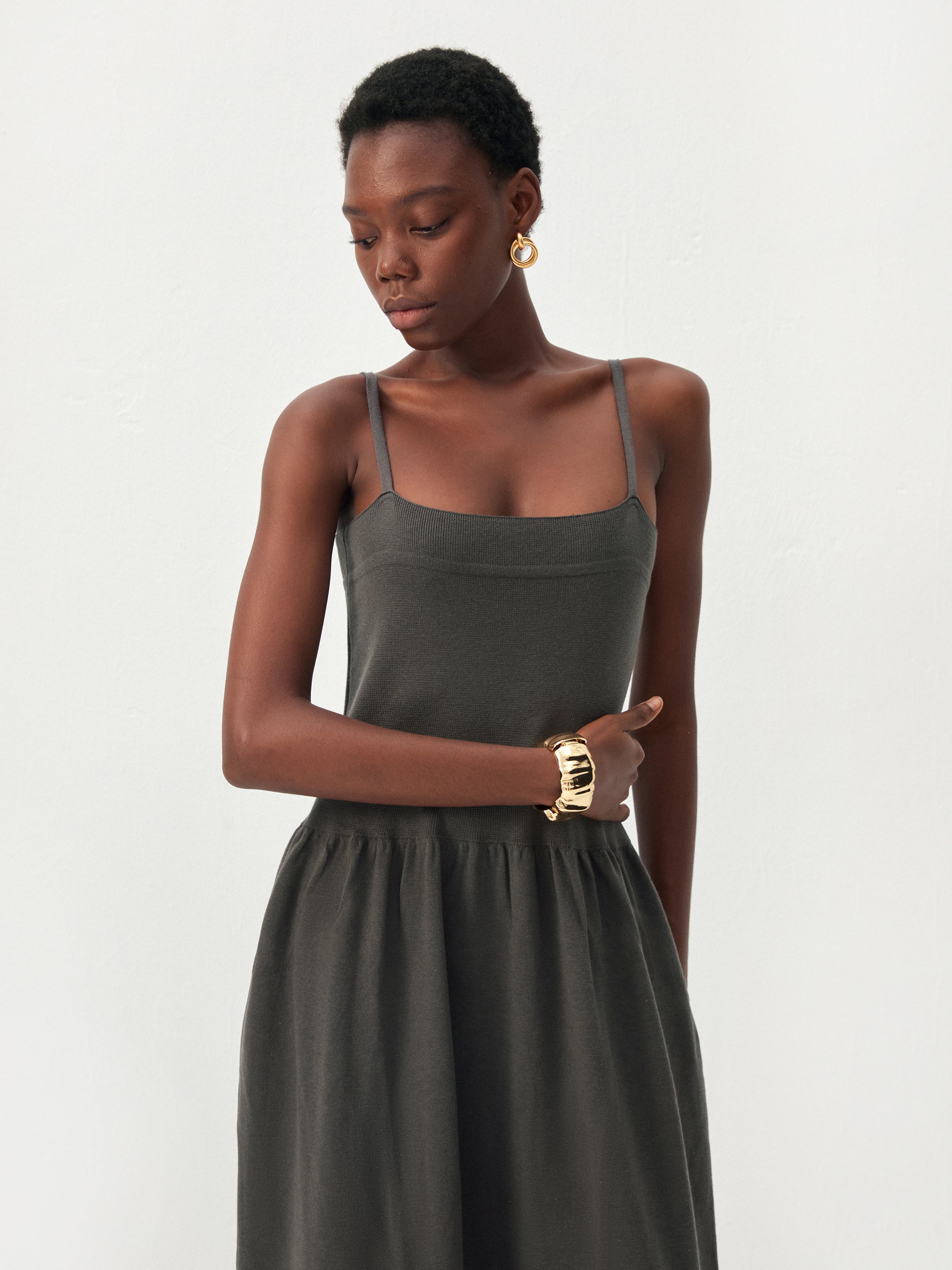 CUBIC Lyocell-Wool Blend Drop-Waist Midi Dress-11