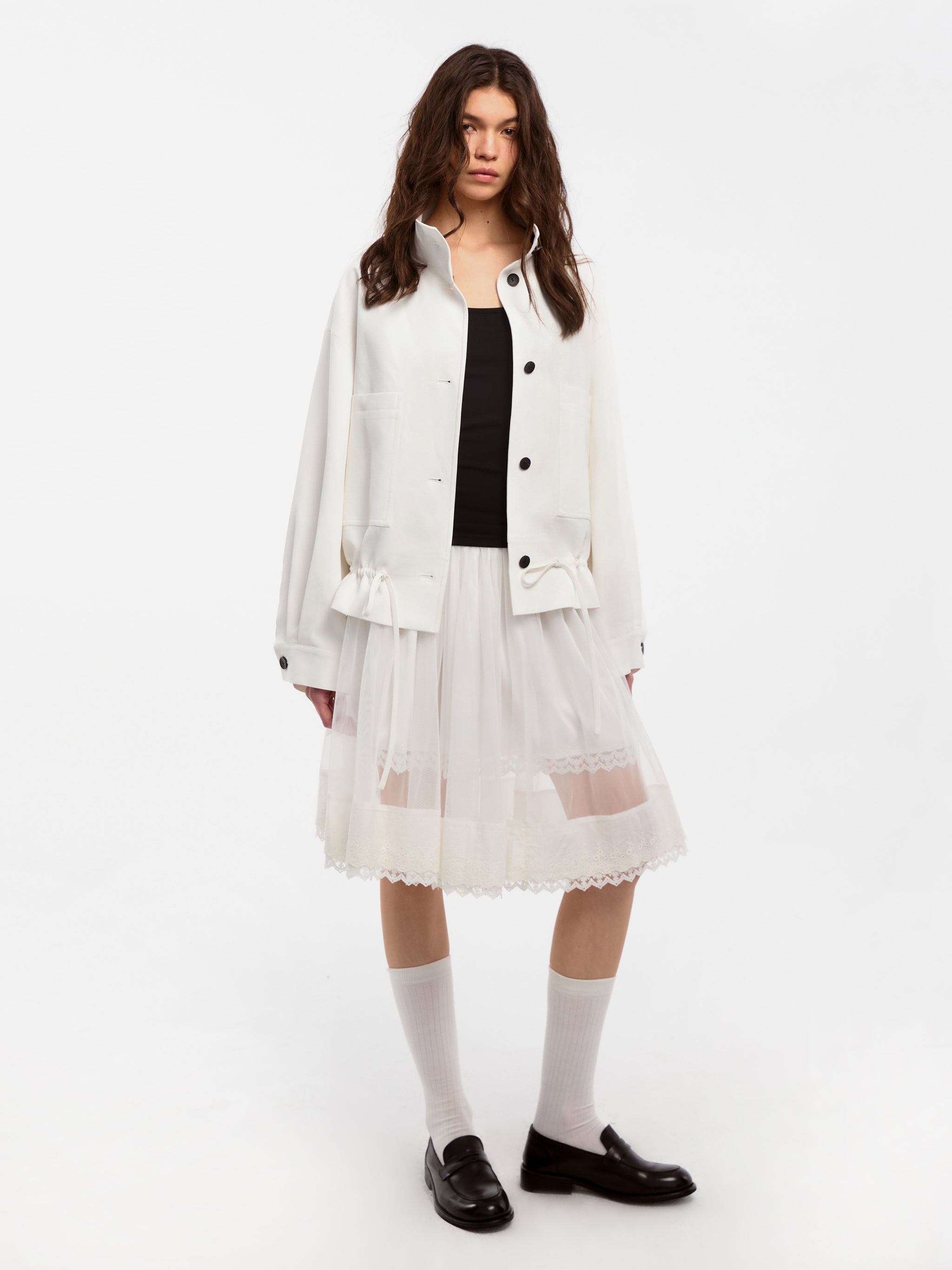 CUBIC Lyocell Drawstring Short Trench Coat-11