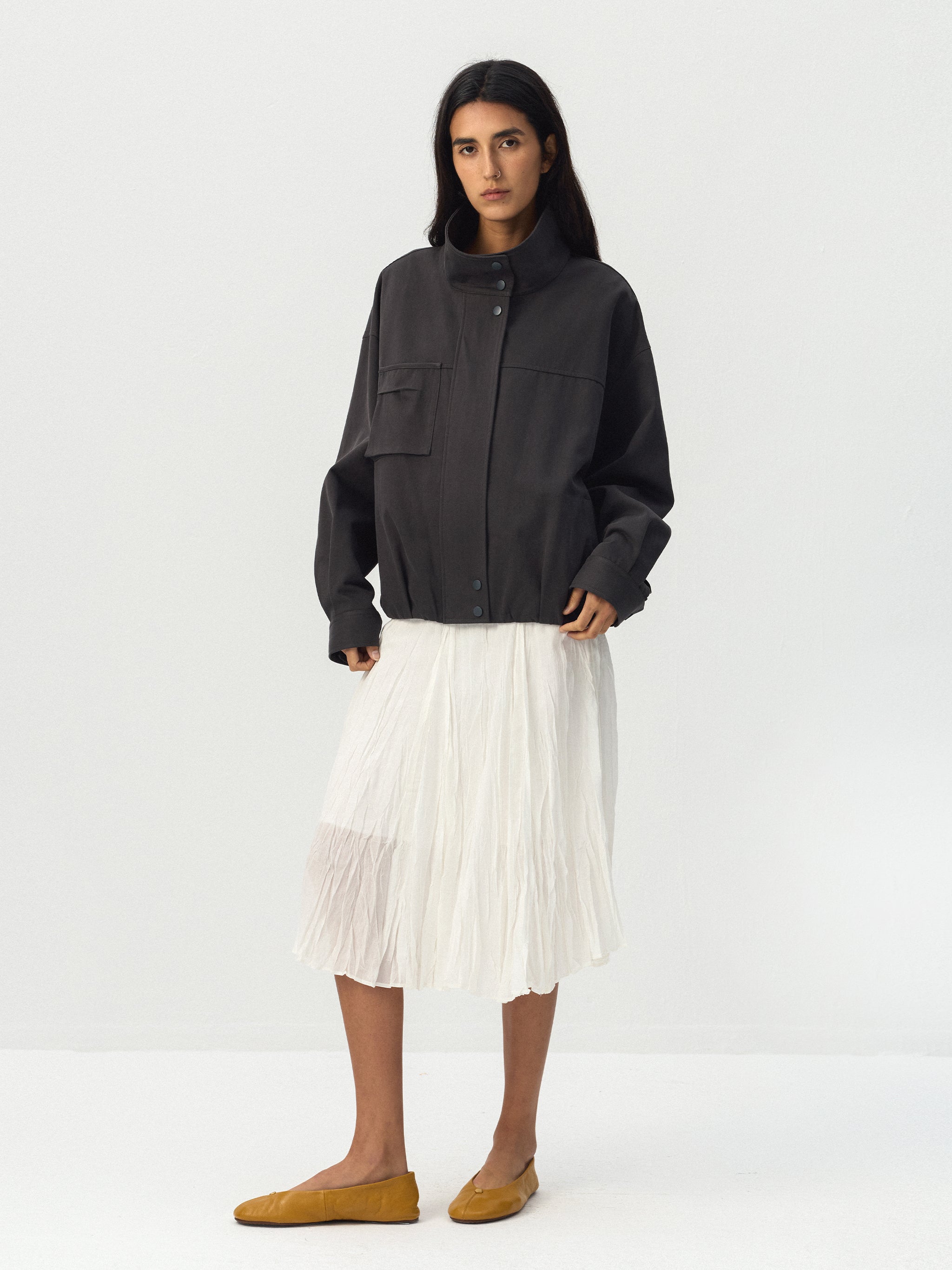CUBIC Crinkled Pleated Midi Skirt-11