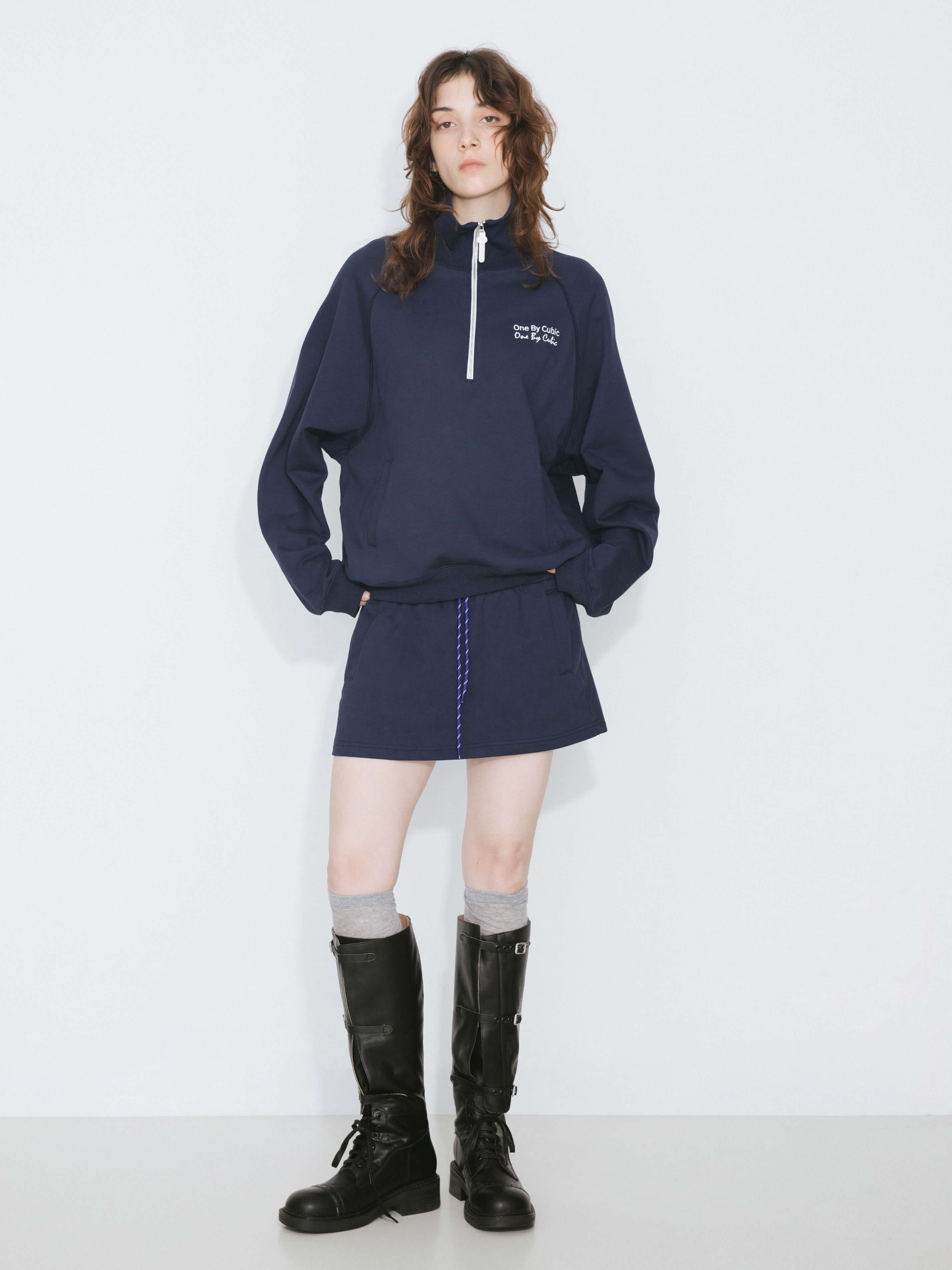 ONE BY CUBIC Collared Half-Zip Embroidered 100% Cotton Sweatshirt-13