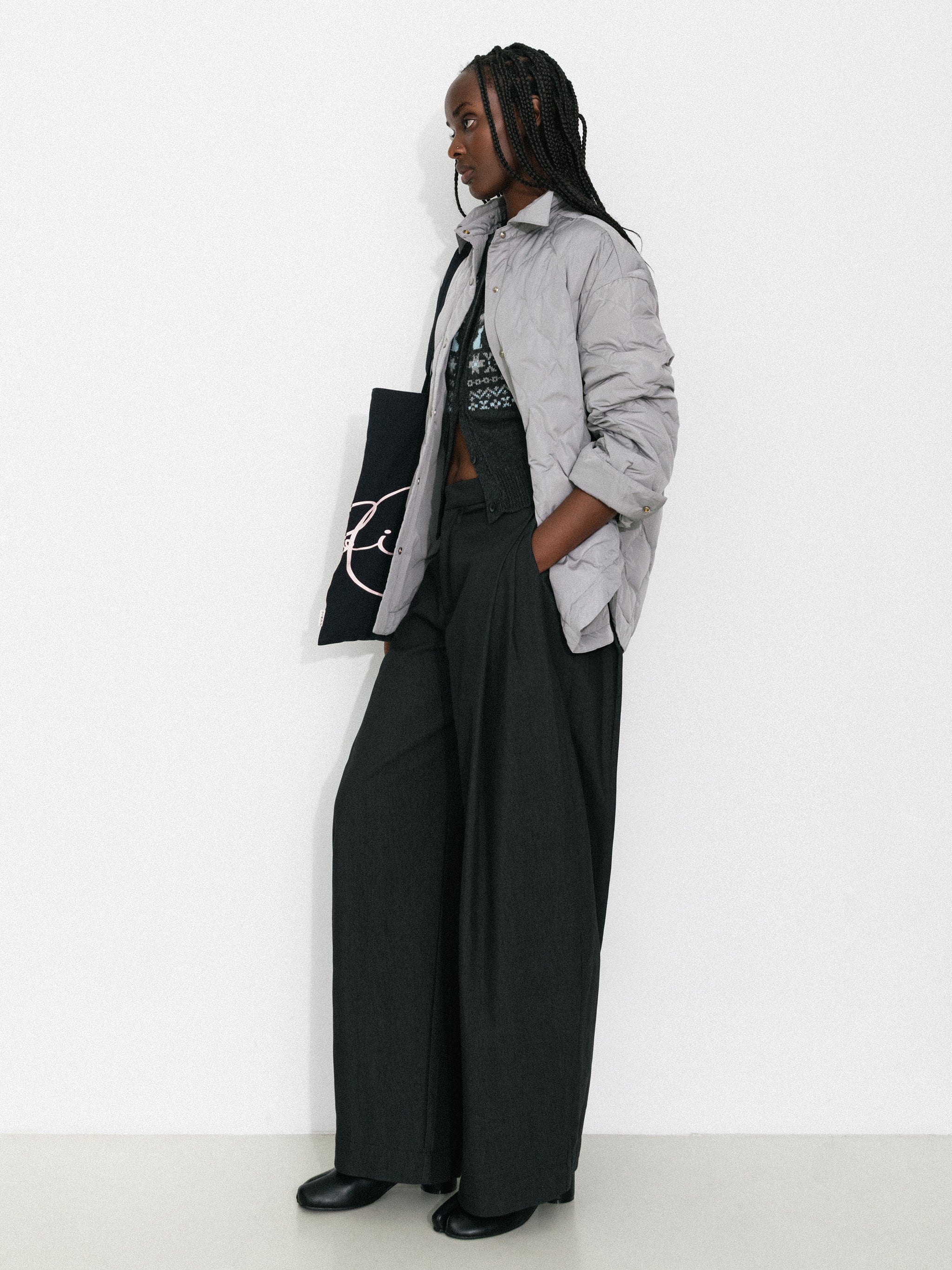 Button-Front Shirt Collar Loose-Fit Down Jacket-11